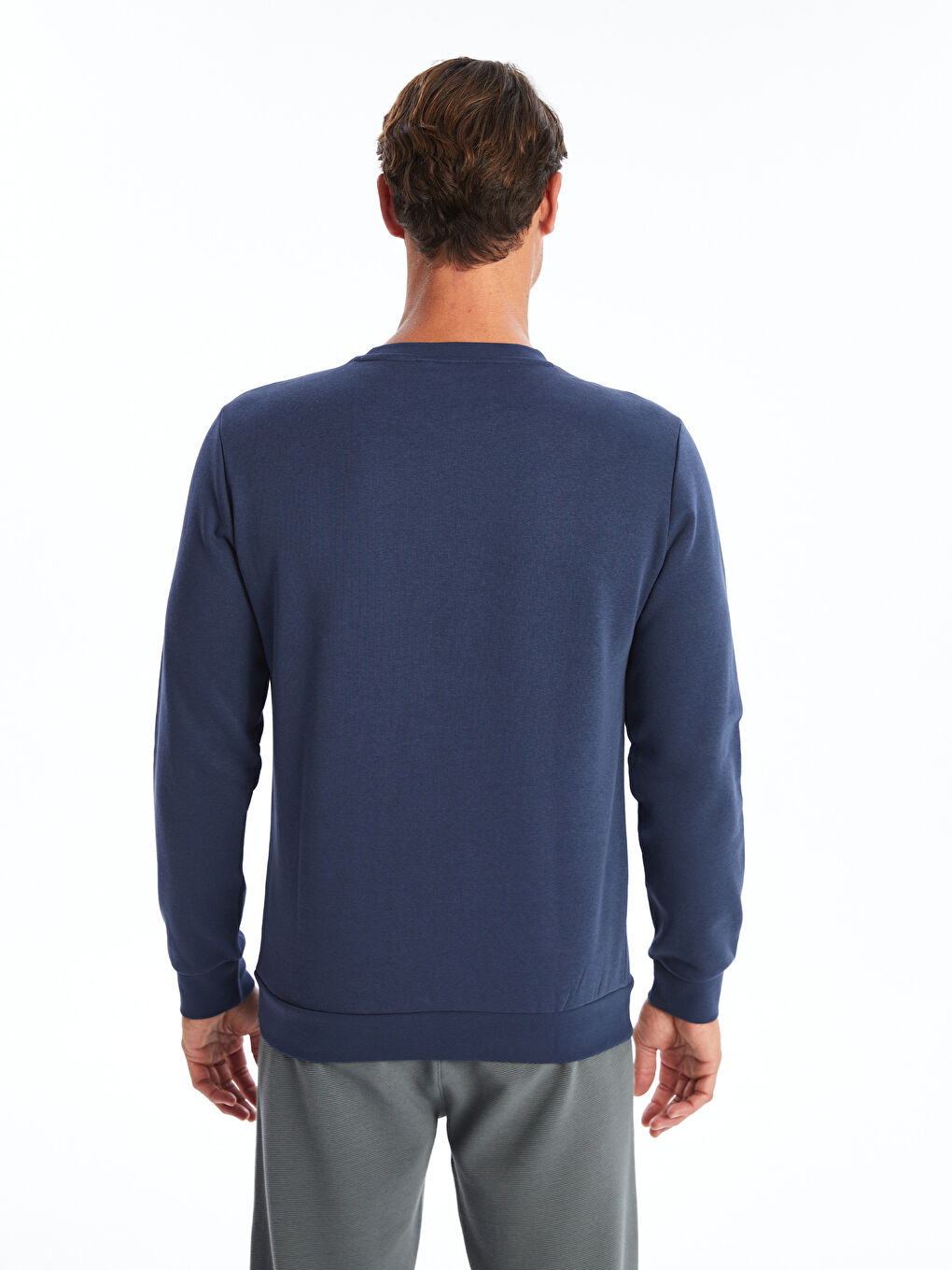 LCWAIKIKI Basic İndigo Bisiklet Yaka Uzun Kollu Erkek Sweatshirt - 3