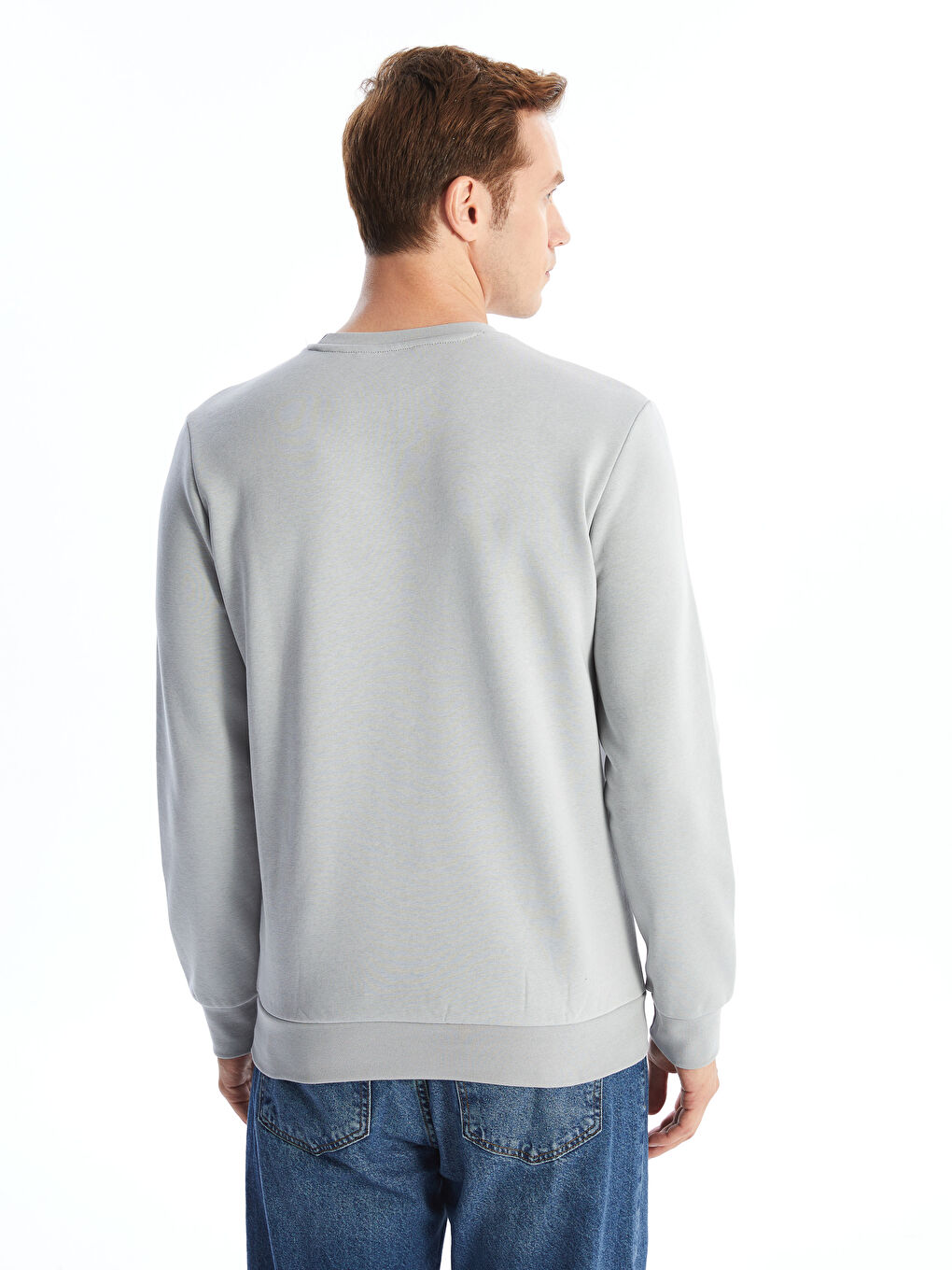 LCWAIKIKI Basic Açık Gri Bisiklet Yaka Uzun Kollu Erkek Sweatshirt - 3