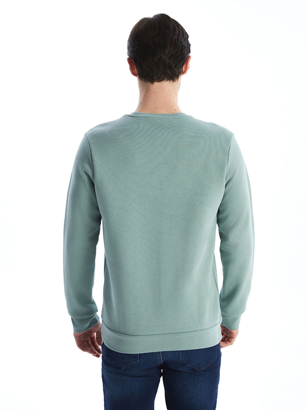 LCWAIKIKI Basic Yeşil Bisiklet Yaka Uzun Kollu Erkek Kalın Sweatshirt - 3