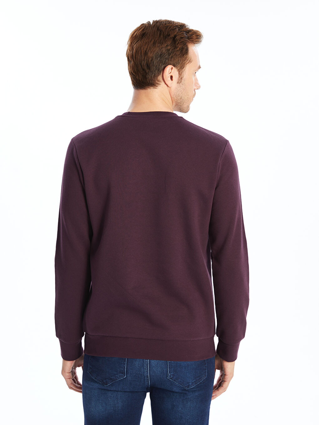 LCWAIKIKI Basic Mürdüm Bisiklet Yaka Uzun Kollu Erkek Sweatshirt - 3