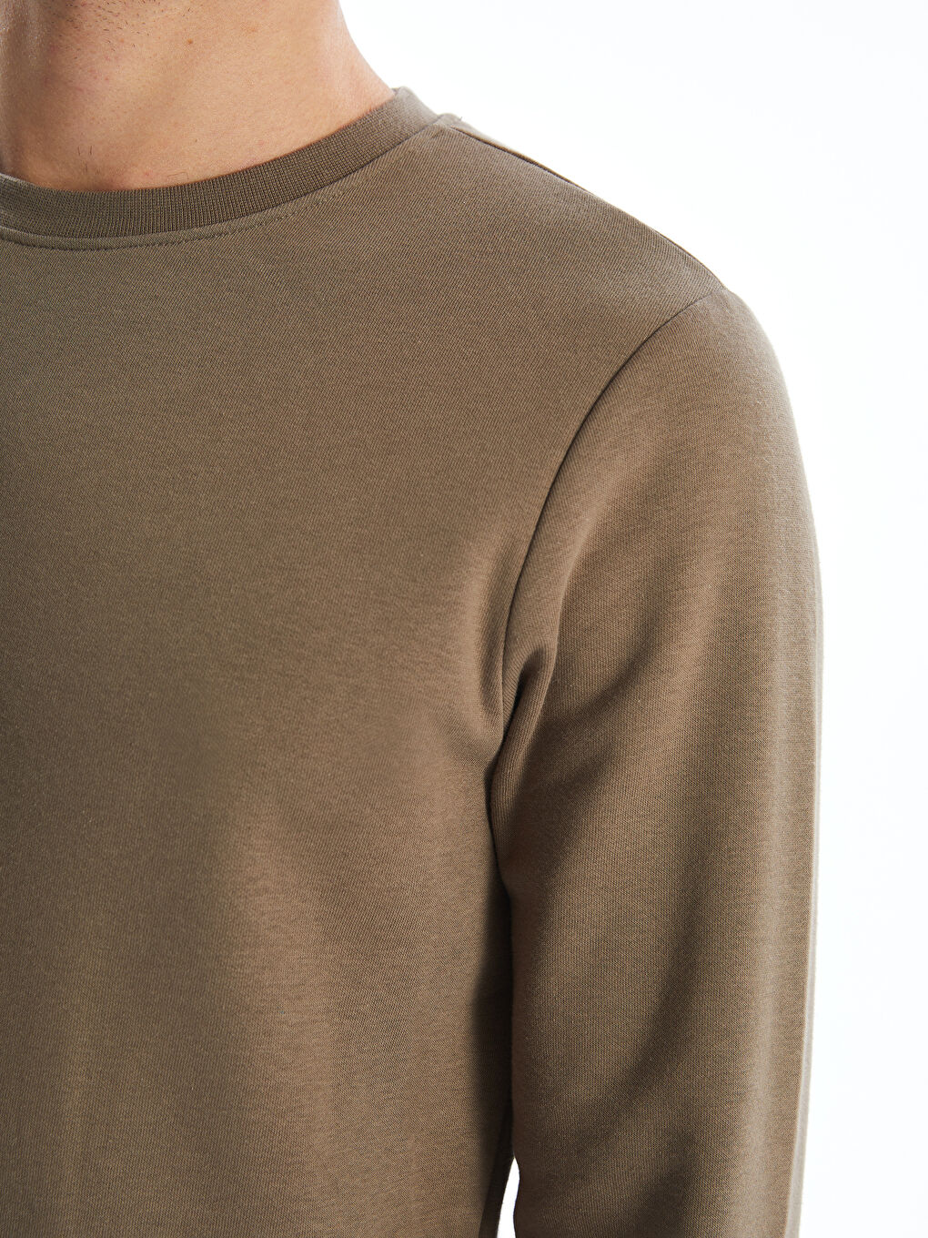 Kahverengi Bisiklet Yaka Uzun Kollu Erkek Kalın Sweatshirt-2