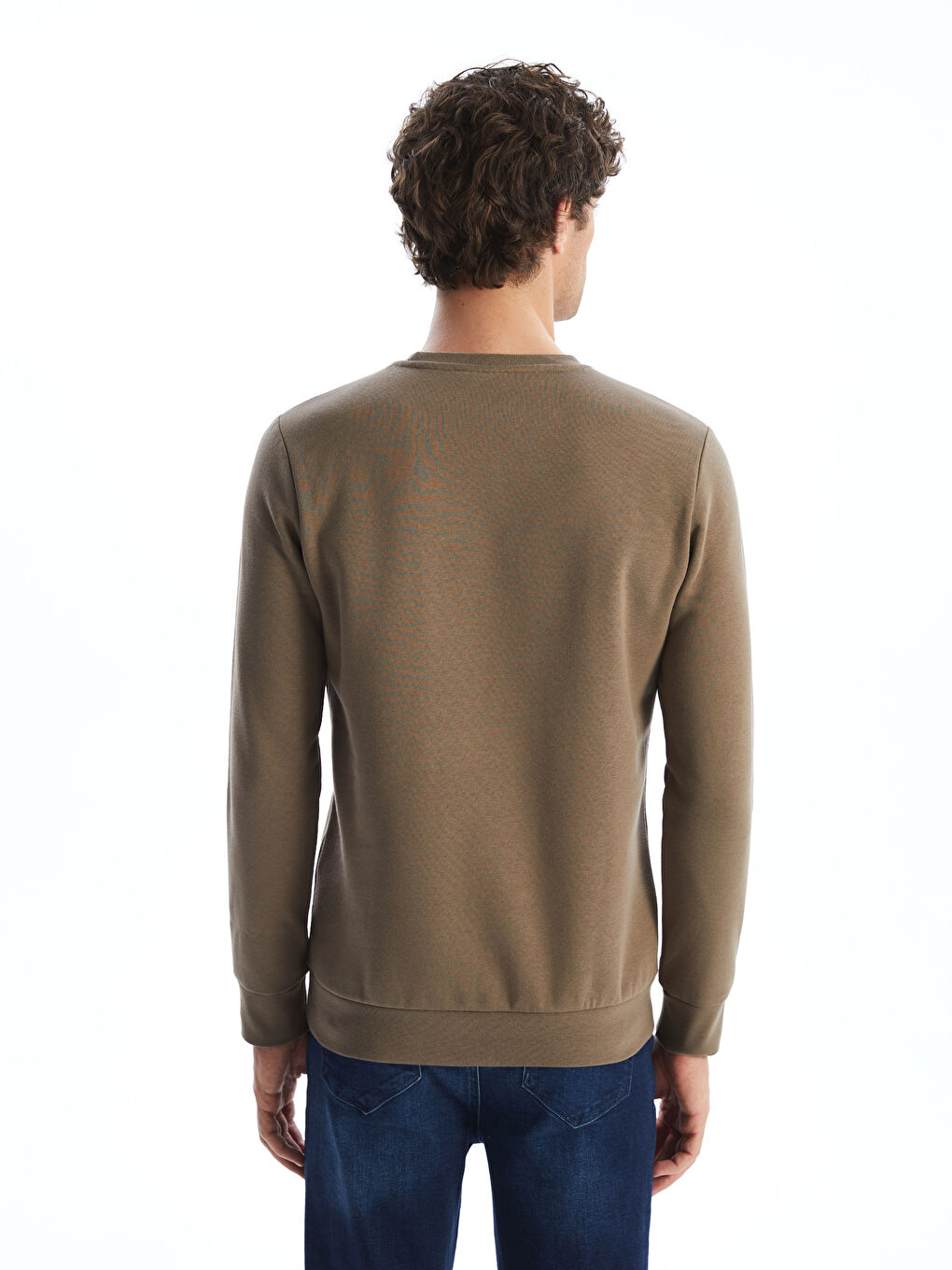 Kahverengi Bisiklet Yaka Uzun Kollu Erkek Kalın Sweatshirt-3