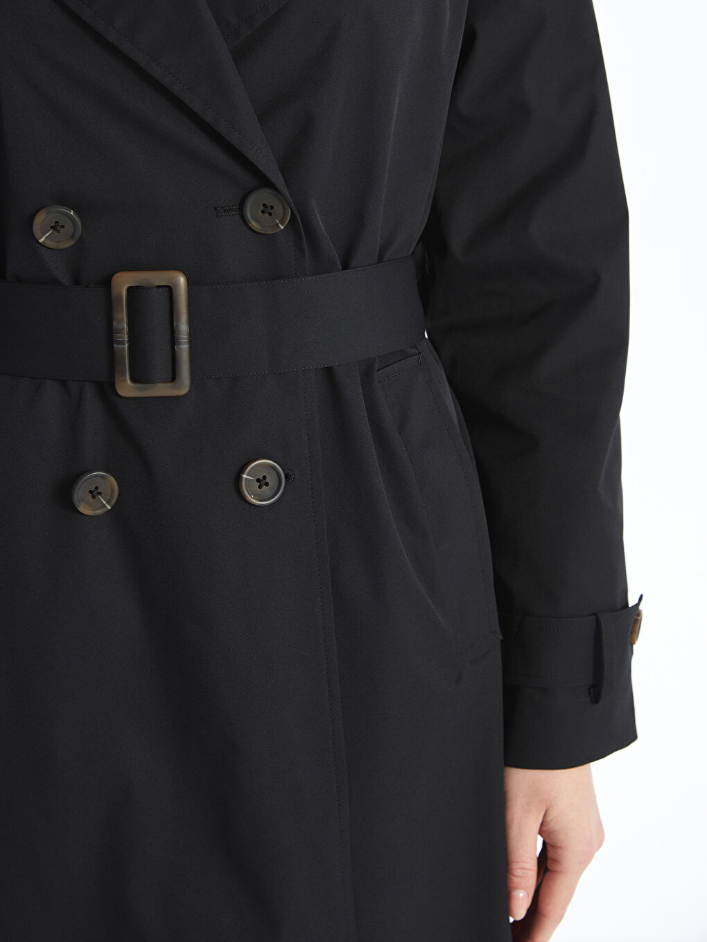 Siyah Ceket Yaka Kadın Trençkot-7