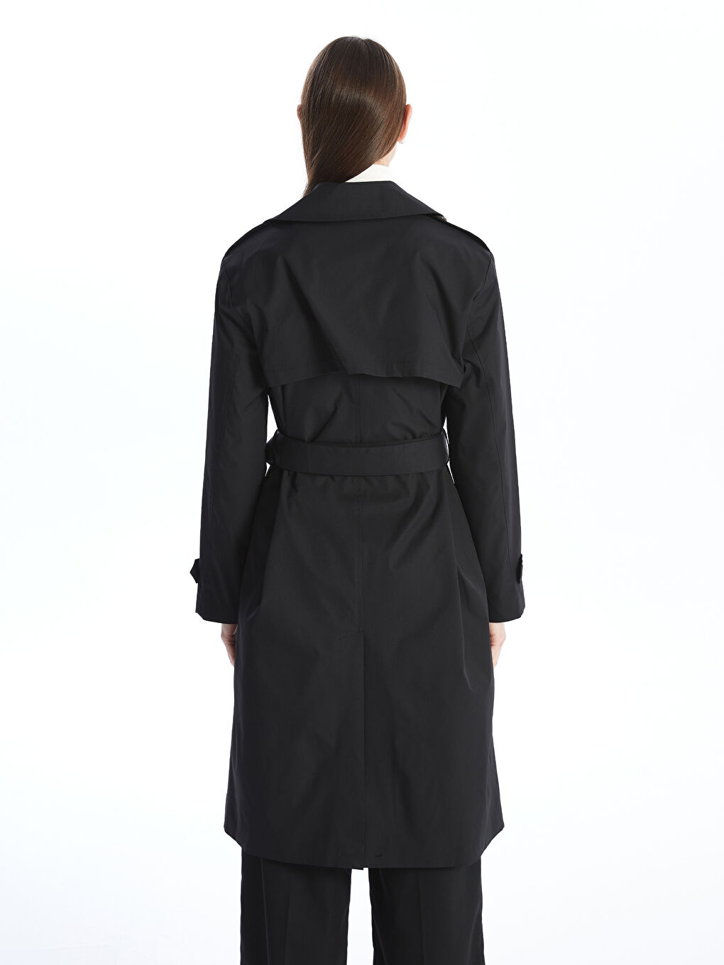 Siyah Ceket Yaka Kadın Trençkot-10