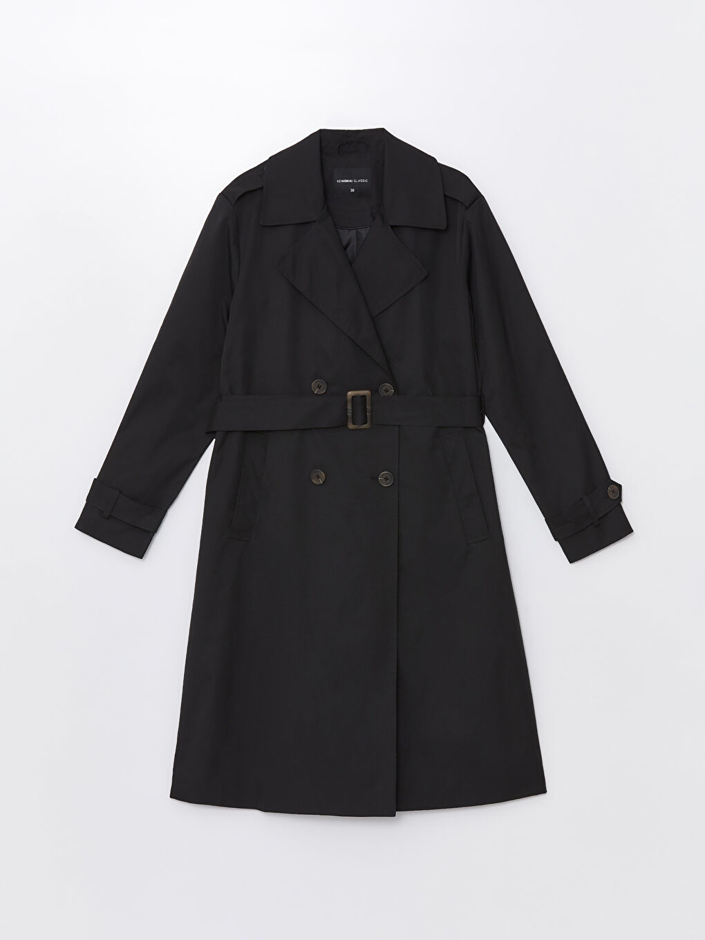 Siyah Ceket Yaka Kadın Trençkot-11