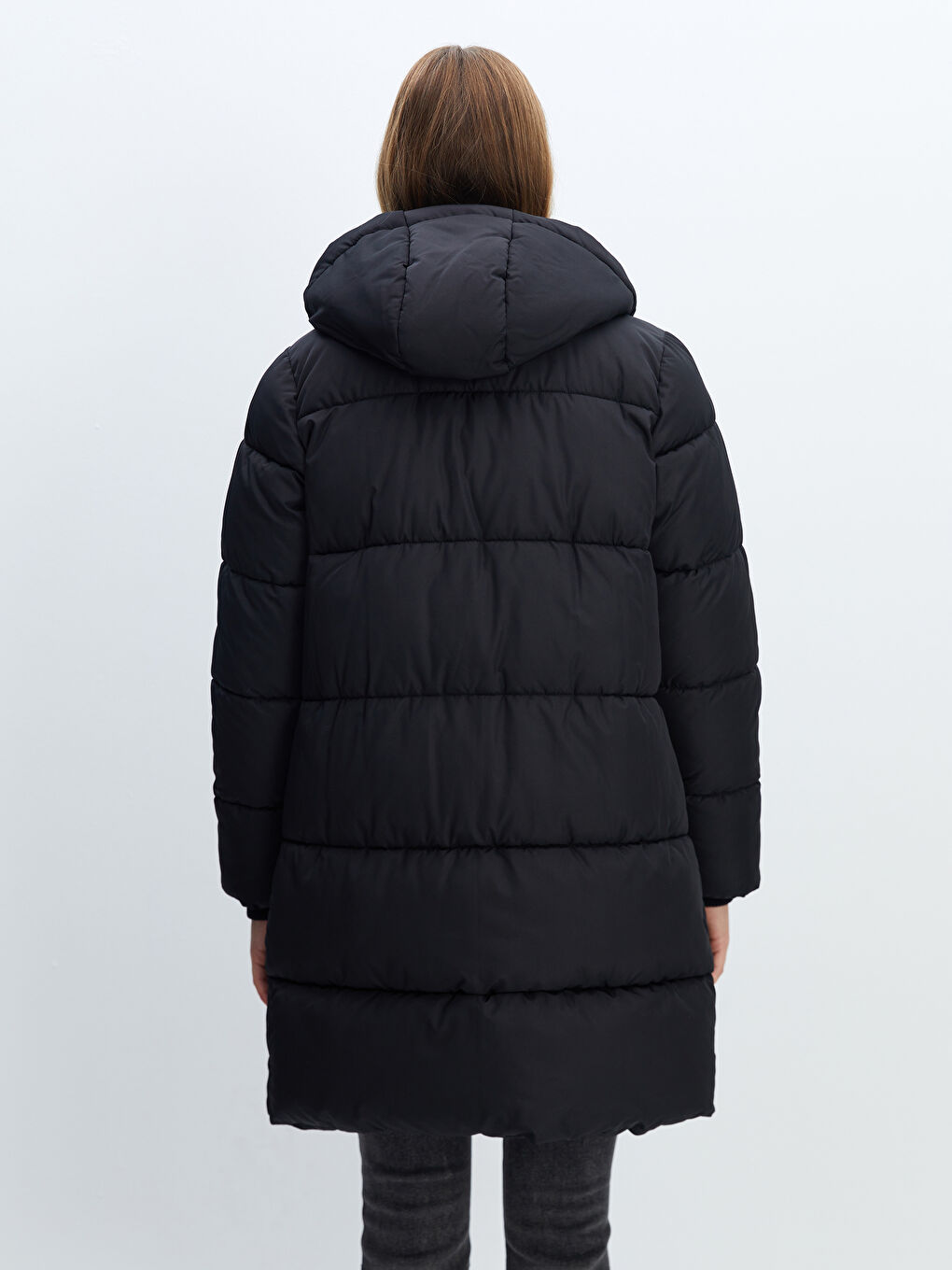 Women's Hooded Plain Puffer Coat-4