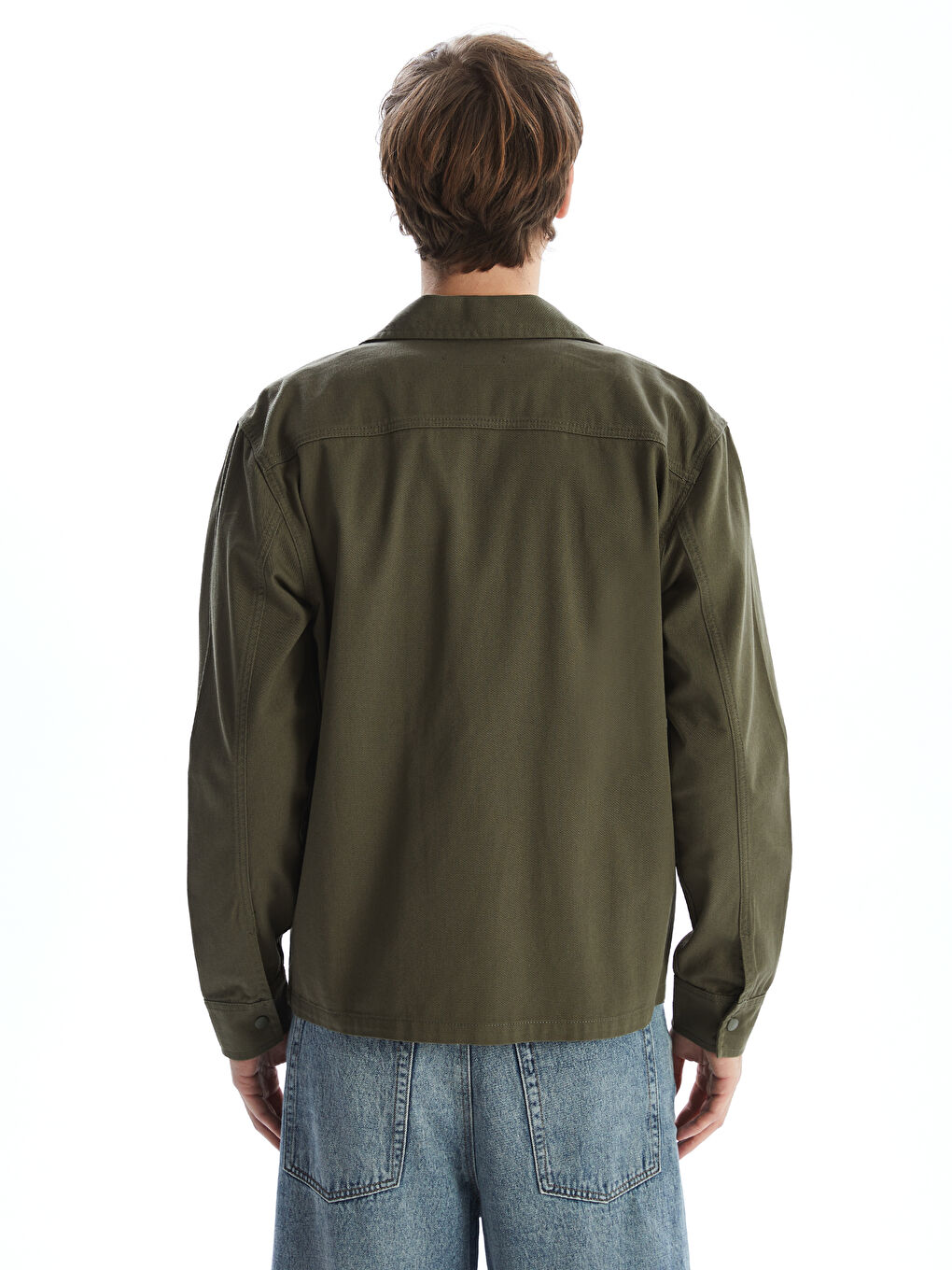 جاكيت قميص للرجال بأكمام طويلة ومقاس عادي من قماش الجبردين-3