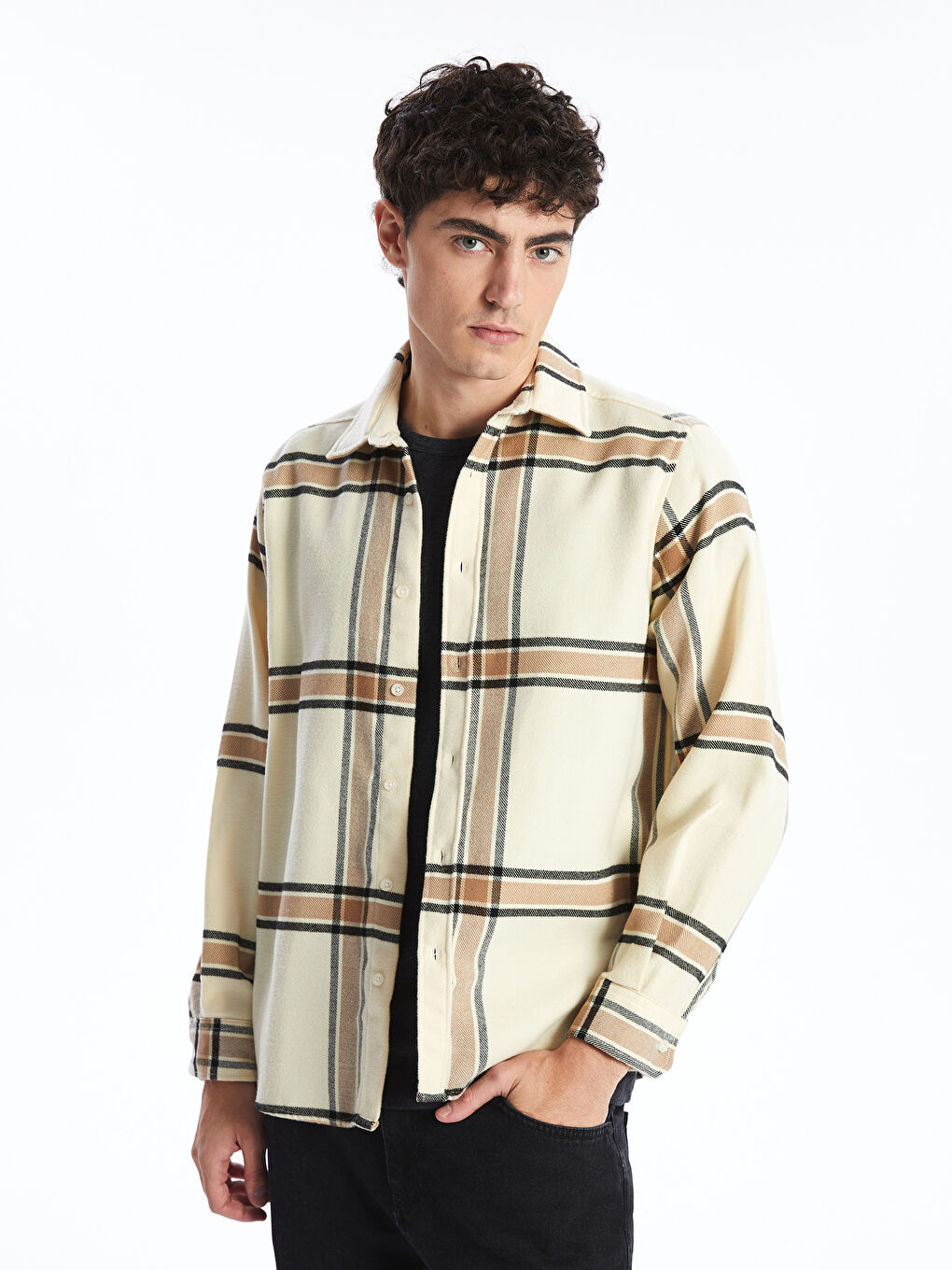 Regular Fit Long Sleeve Plaid Men's Shirt