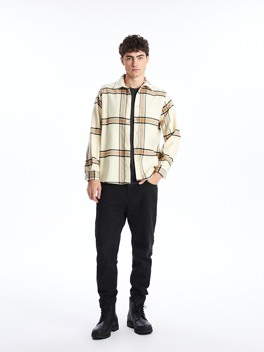 Regular Fit Long Sleeve Plaid Men's Shirt-1