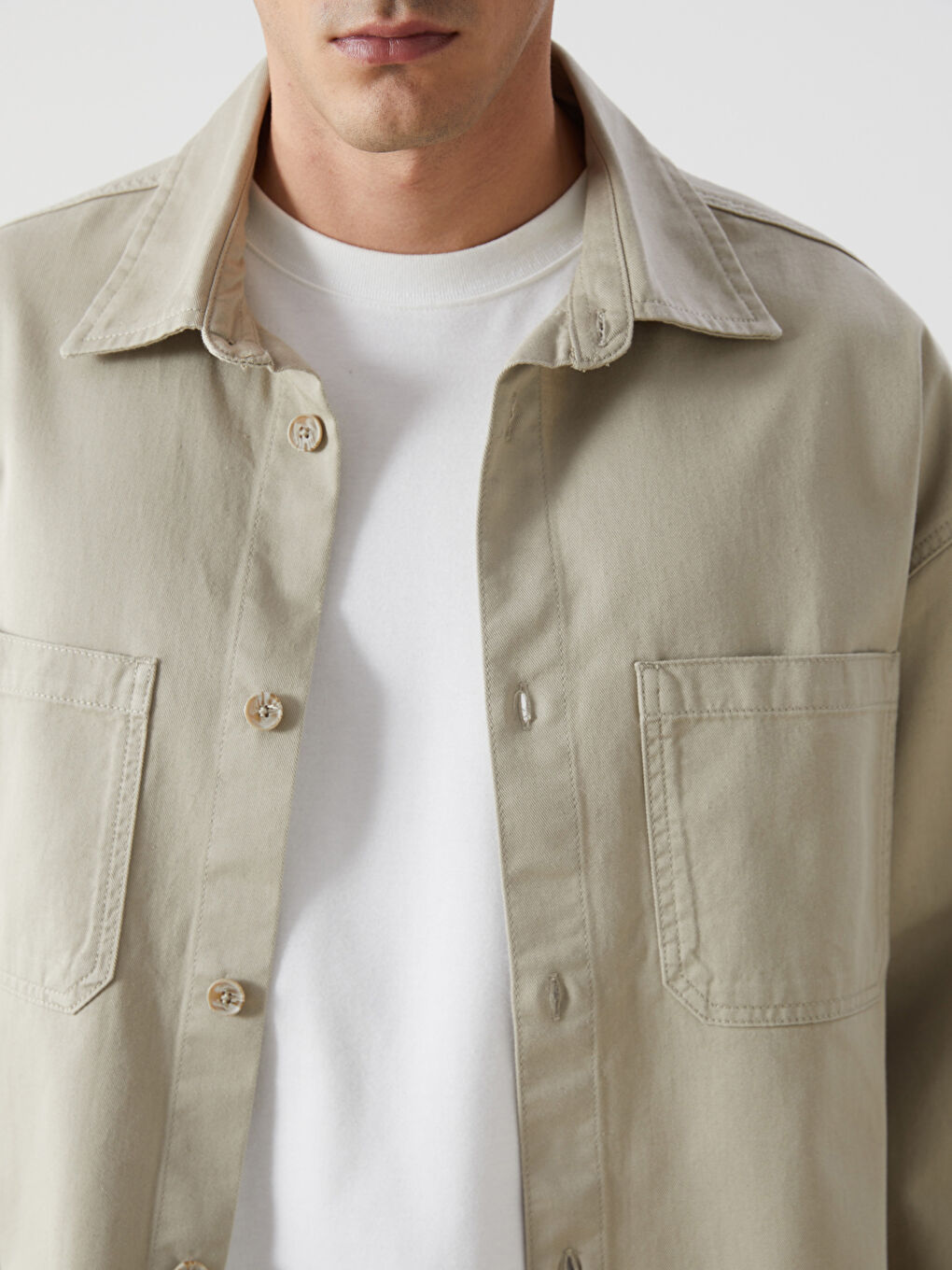 Relaxed Fit Long Sleeve Twill Men's Shirt Jacket-2