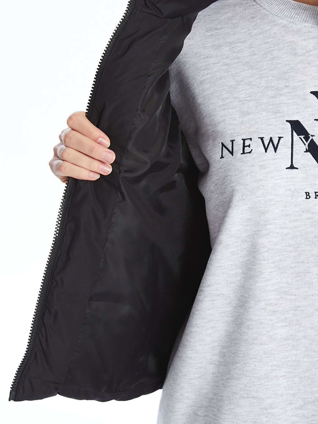 Vestă matlasată simplă cu guler tip pâlnie pentru femei-3