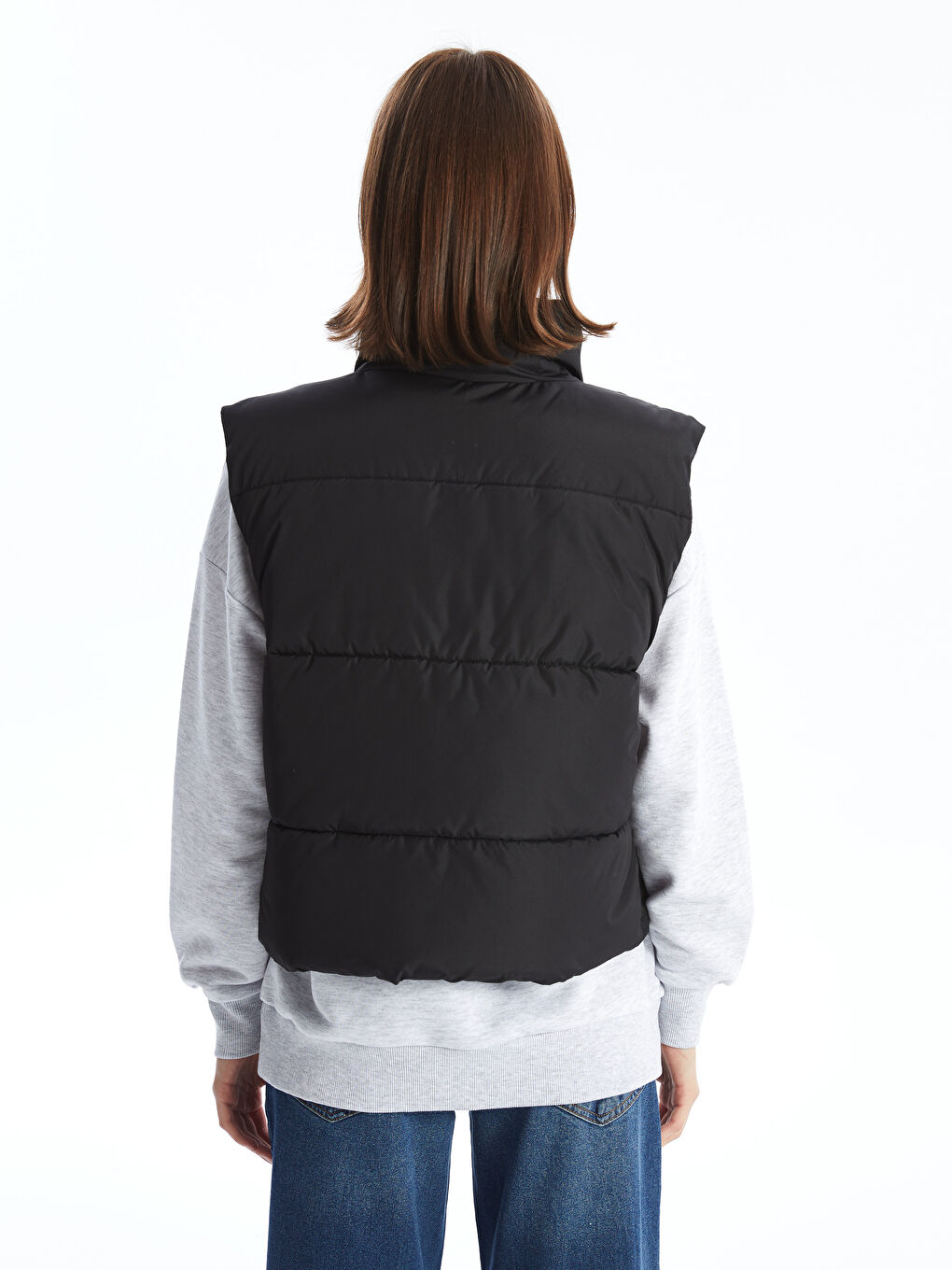 Vestă matlasată simplă cu guler tip pâlnie pentru femei-4