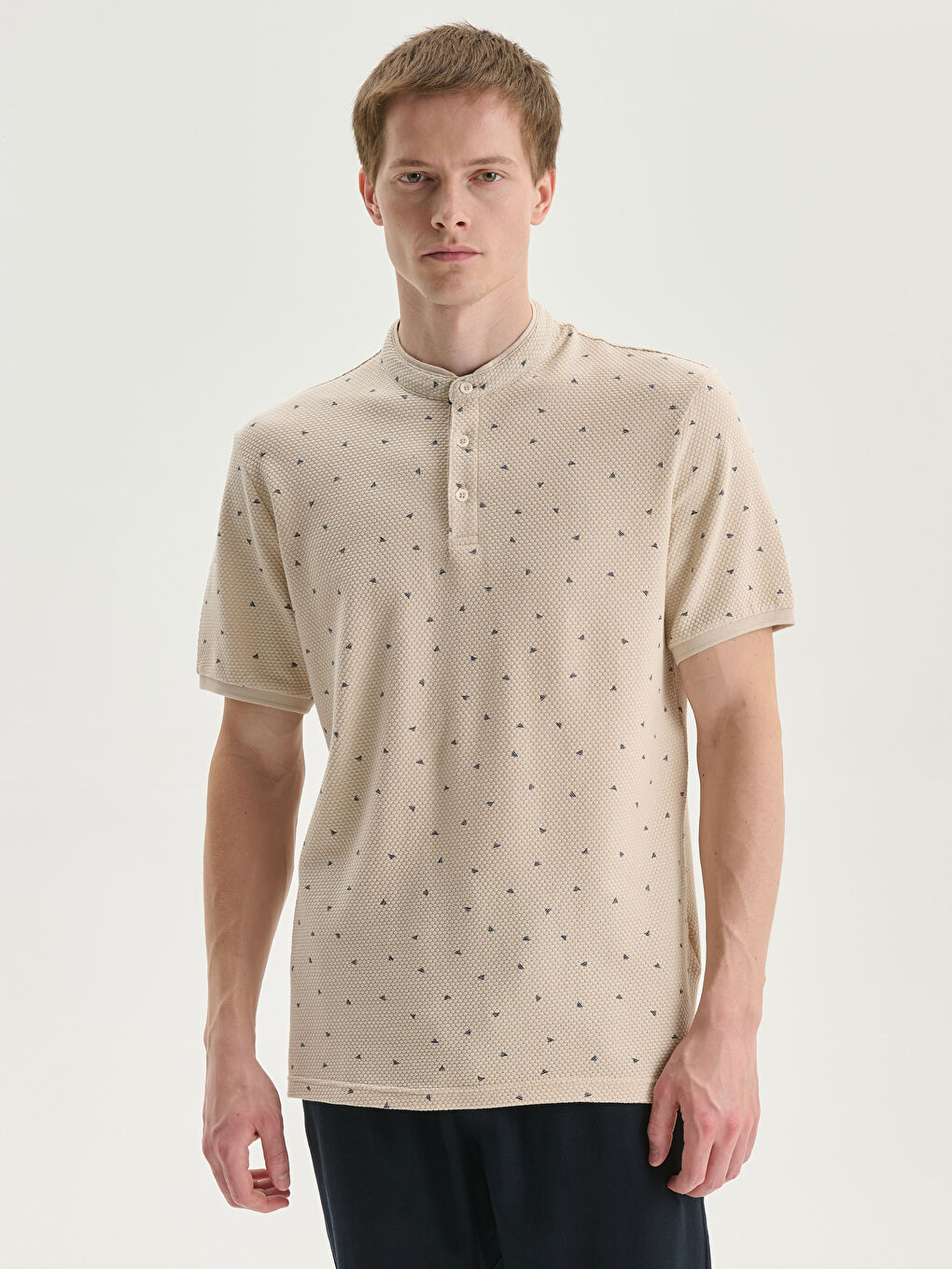 Grandad Collar Short Sleeve Patterned Men's T-Shirt -W40944Z8-HZZ