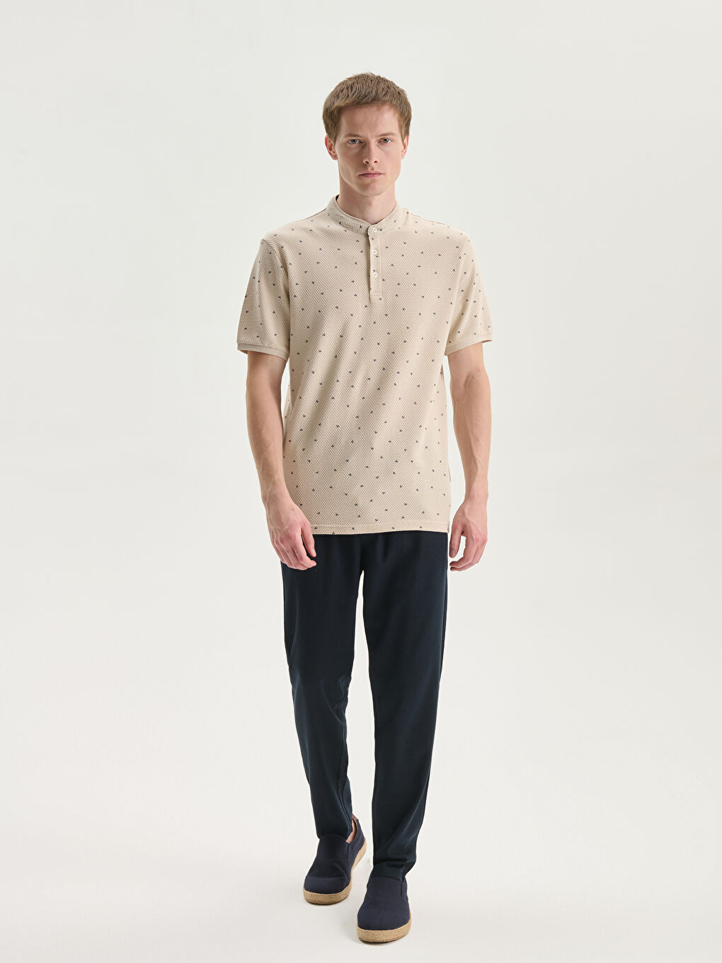 Grandad Collar Short Sleeve Patterned Men's T-Shirt -W40944Z8-HZZ