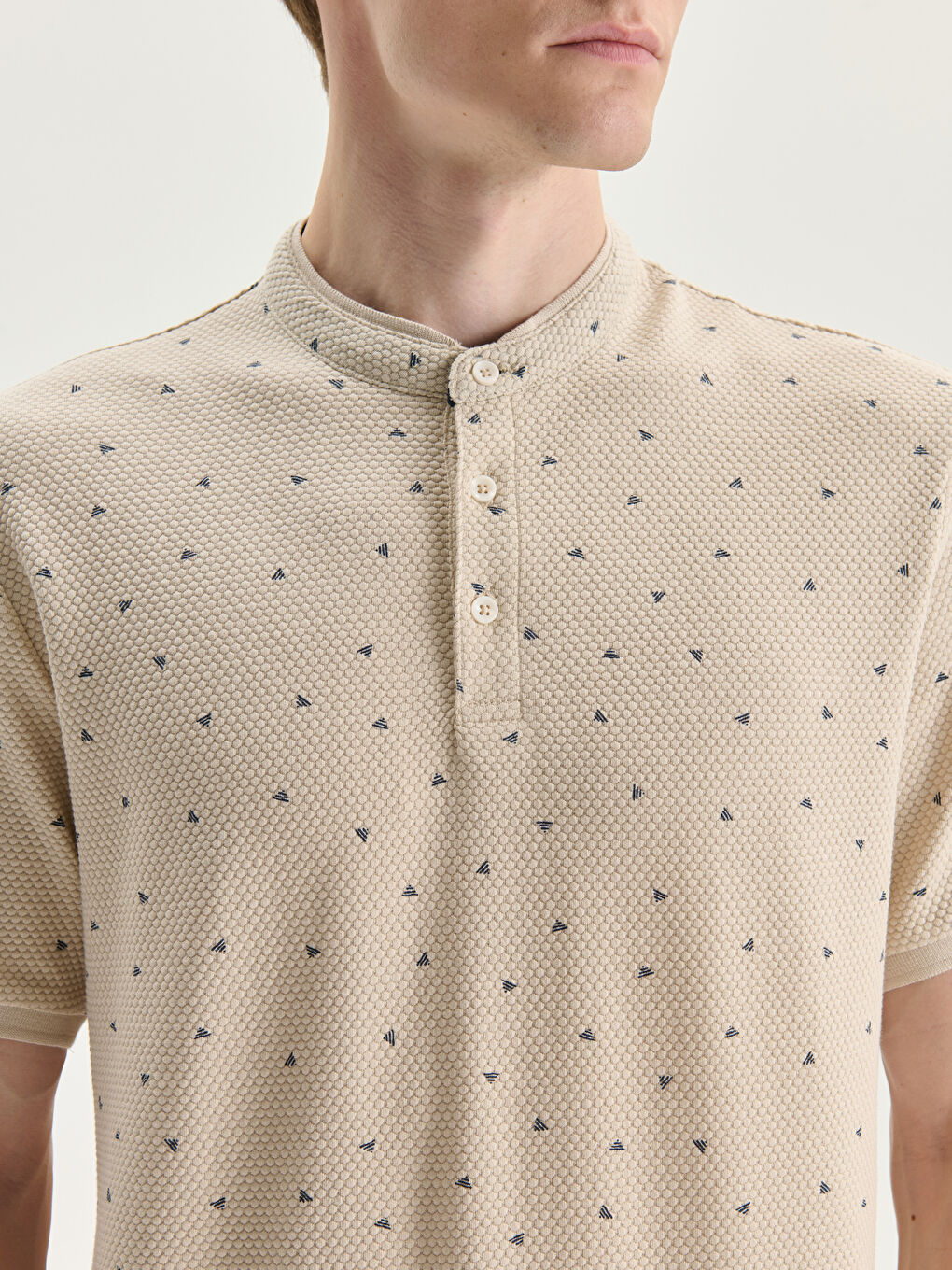 Grandad Collar Short Sleeve Patterned Men's T-Shirt -W40944Z8-HZZ