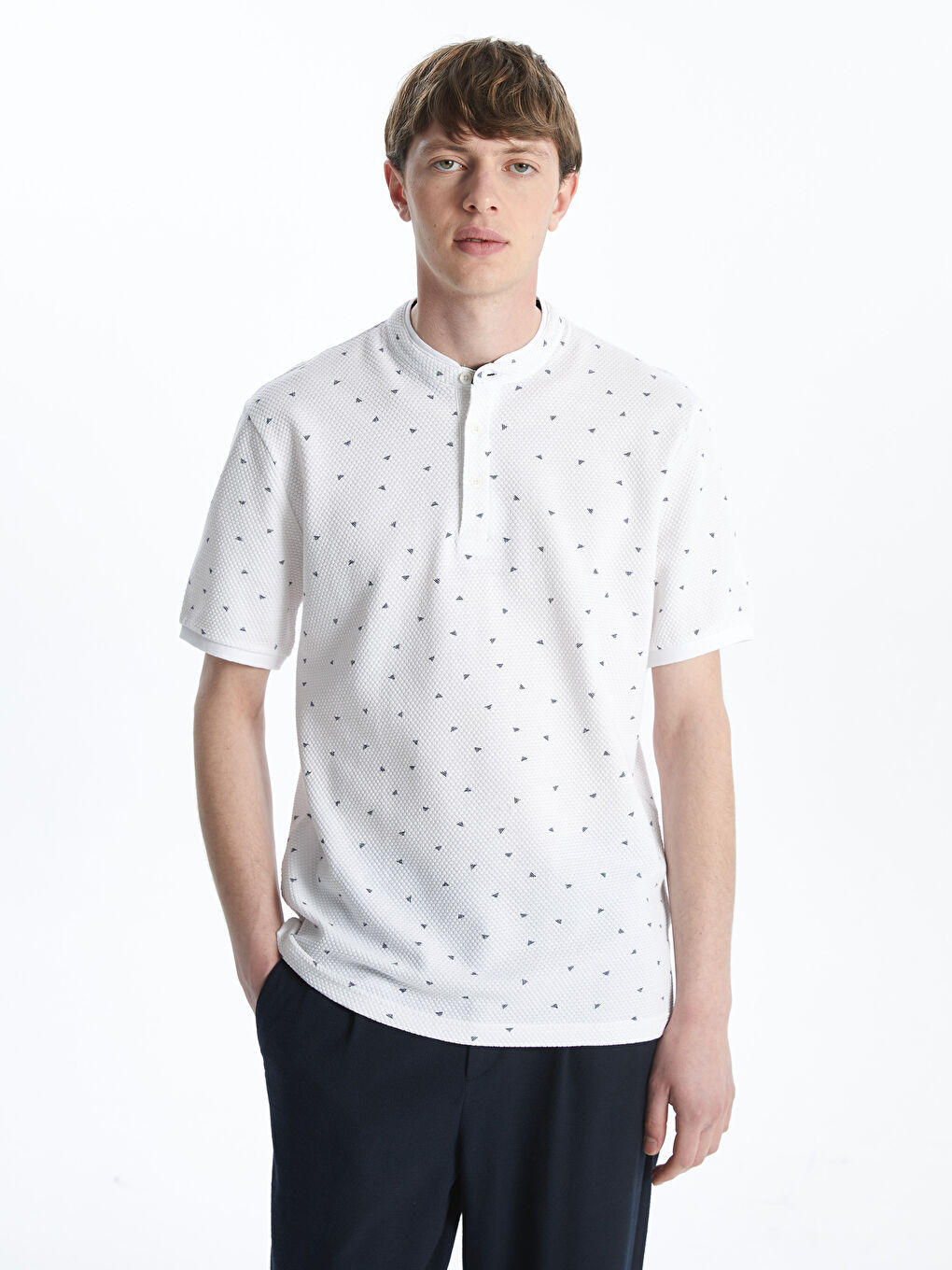 Grandad Collar Short Sleeve Patterned Men's T-Shirt -W40944Z8-J5E