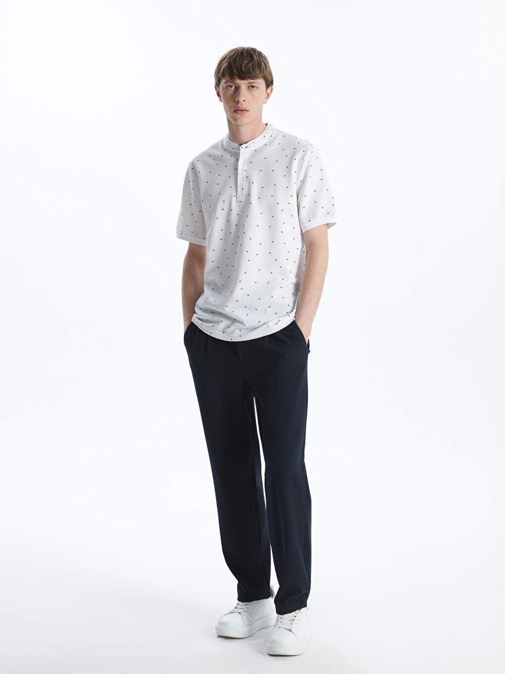 Grandad Collar Short Sleeve Patterned Men's T-Shirt -W40944Z8-J5E