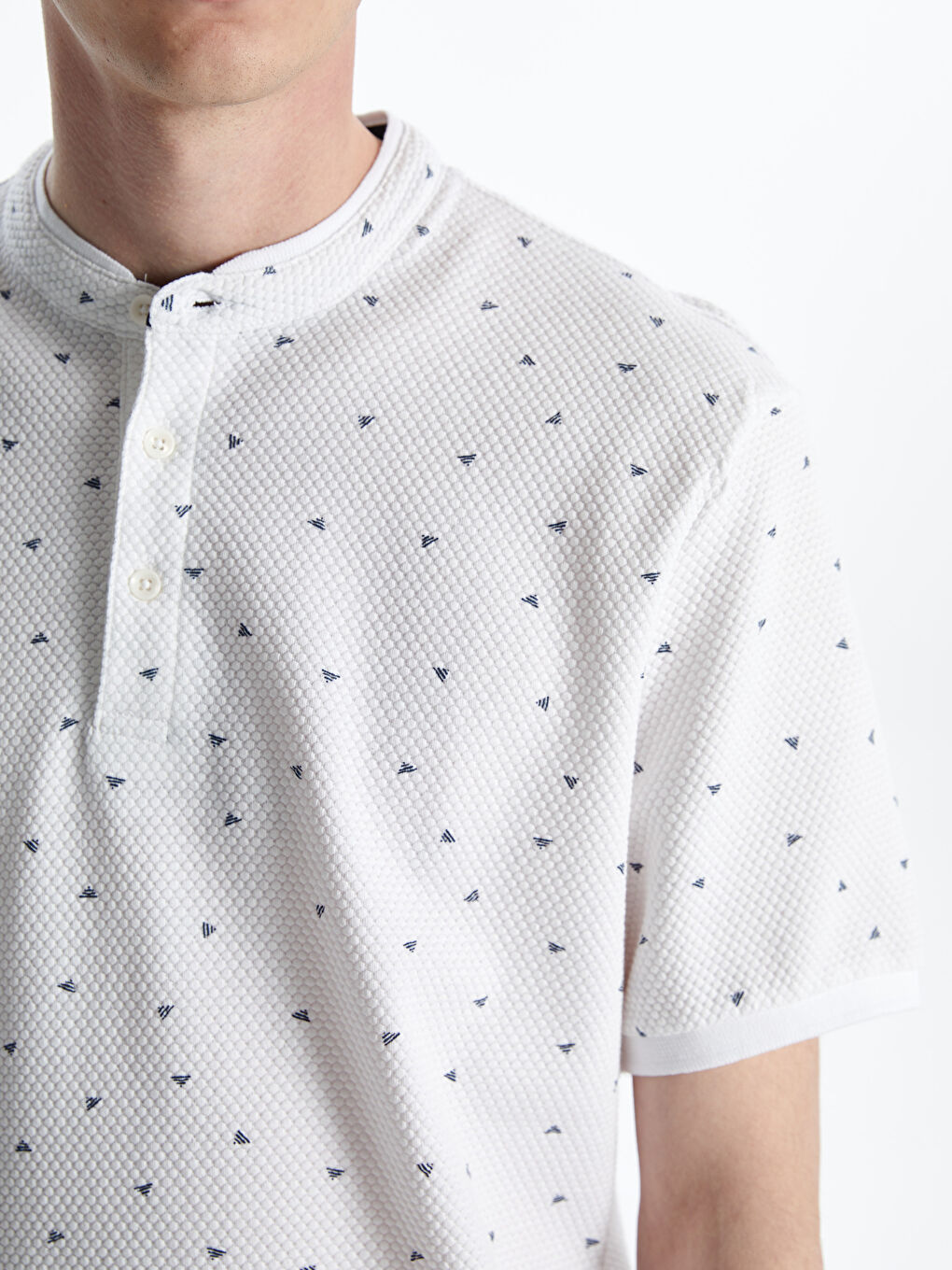 Grandad Collar Short Sleeve Patterned Men's T-Shirt -W40944Z8-J5E