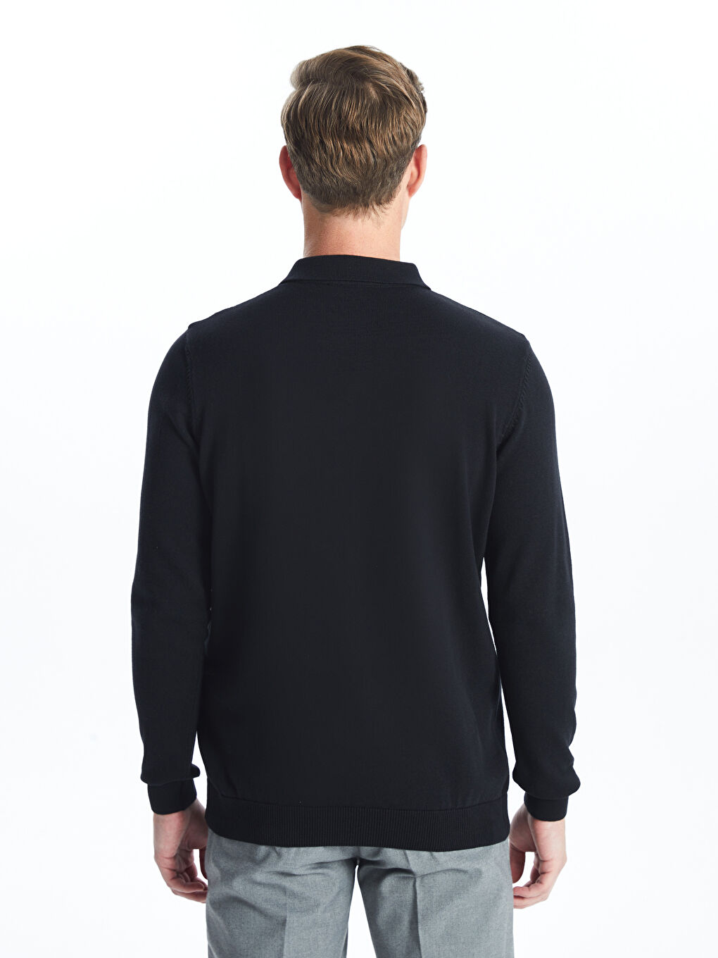 كنزة صوفية بياقة بولو وكم طويل للرجال-3