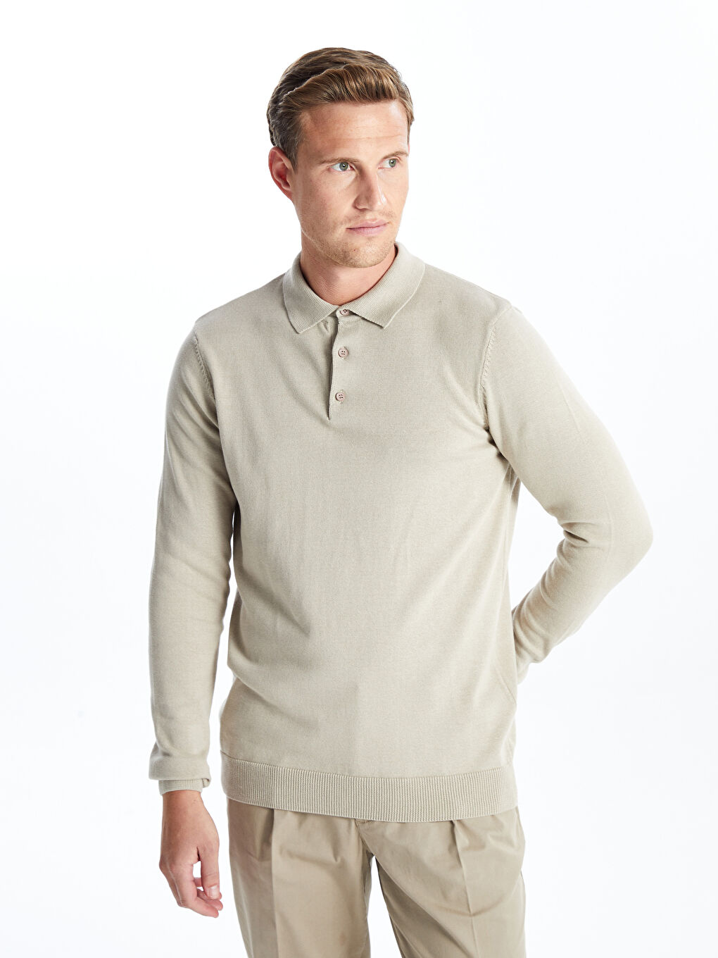 Polo Neck Long Sleeve Men's Knitwear Sweater