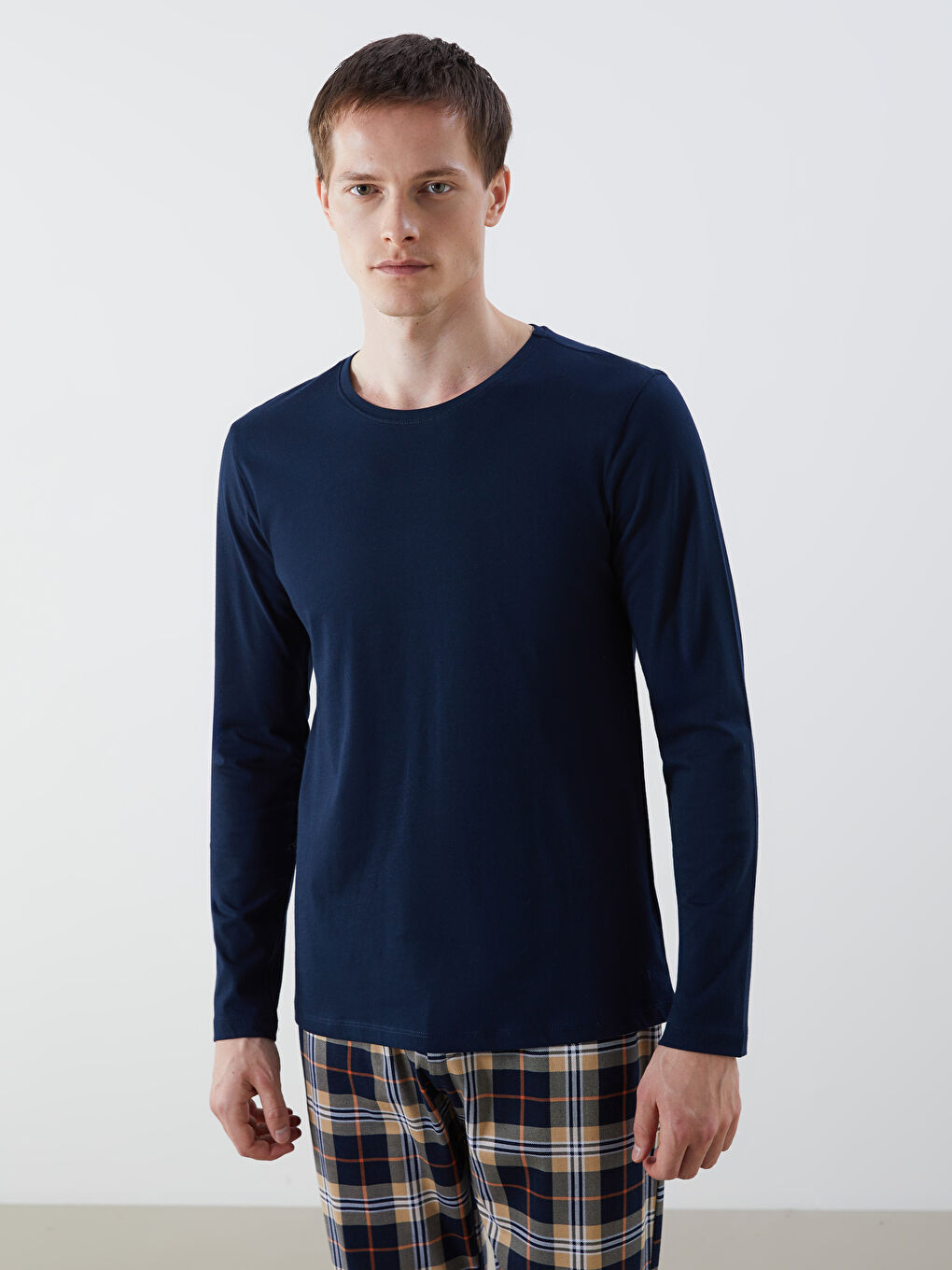 Lacivert Bisiklet Yaka Uzun Kollu Erkek Atlet