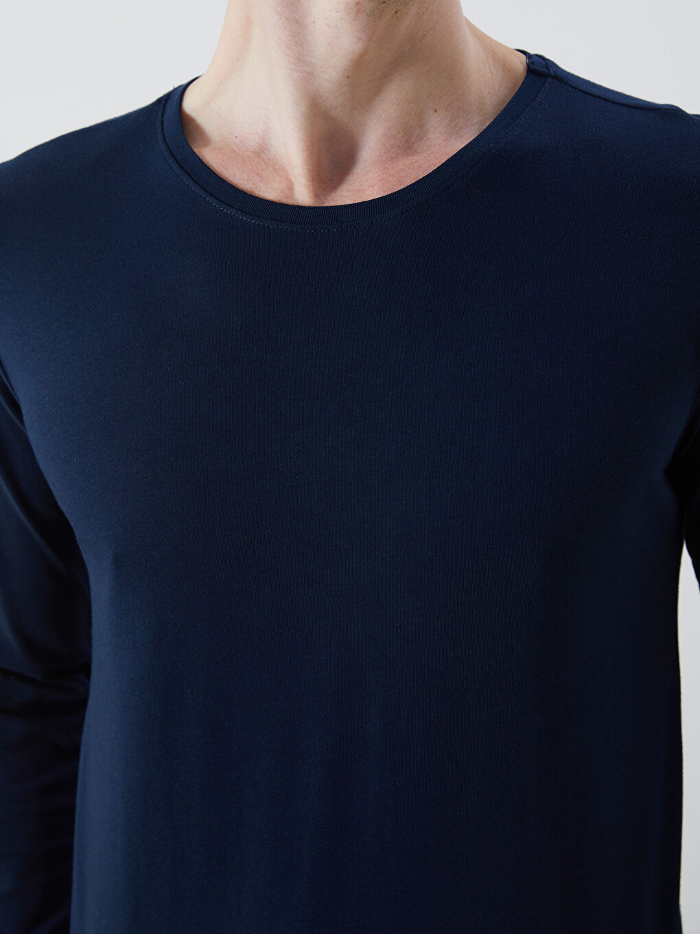 Lacivert Bisiklet Yaka Uzun Kollu Erkek Atlet-2