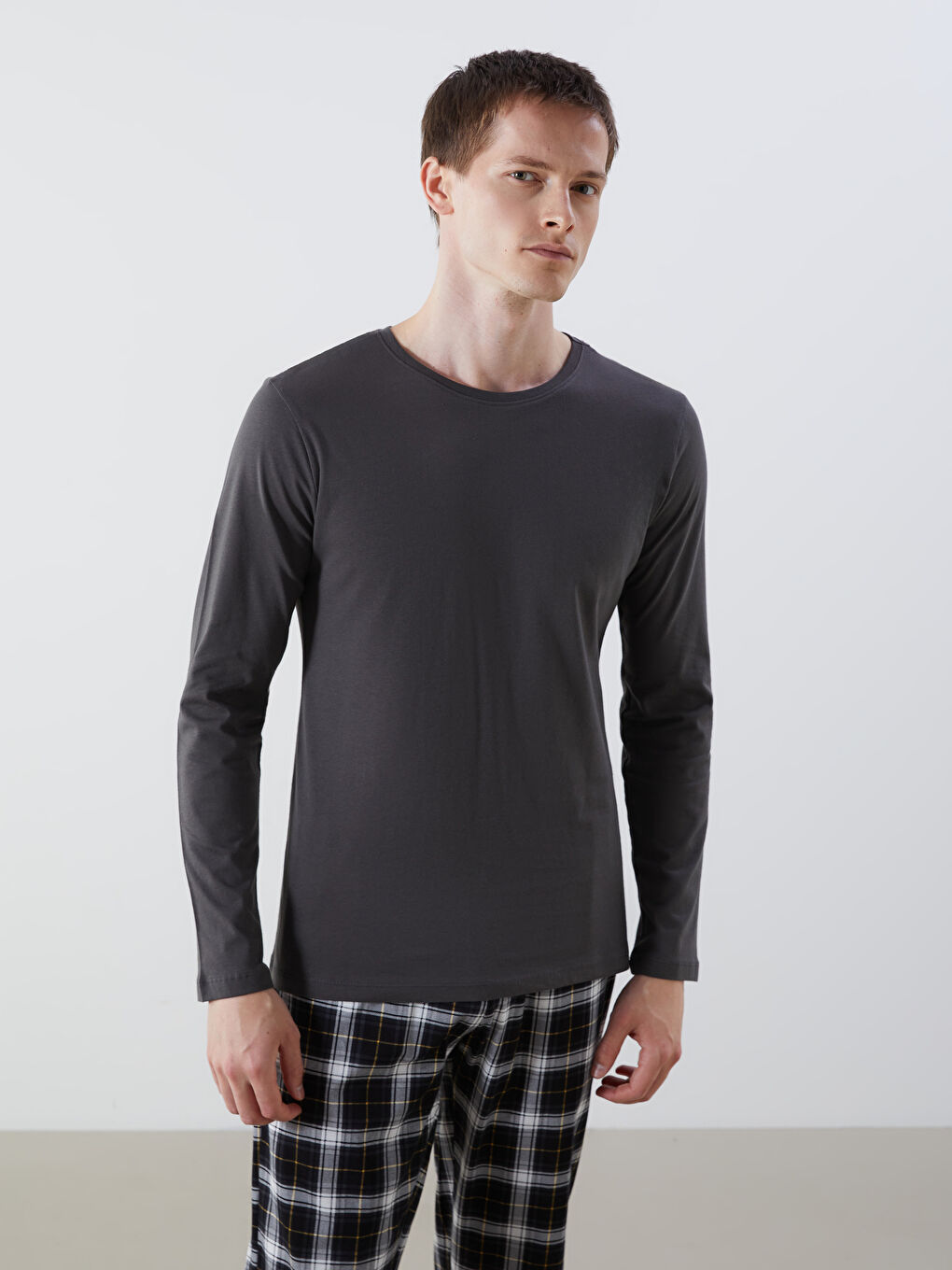 Antrasit Bisiklet Yaka Uzun Kollu Erkek Atlet-1