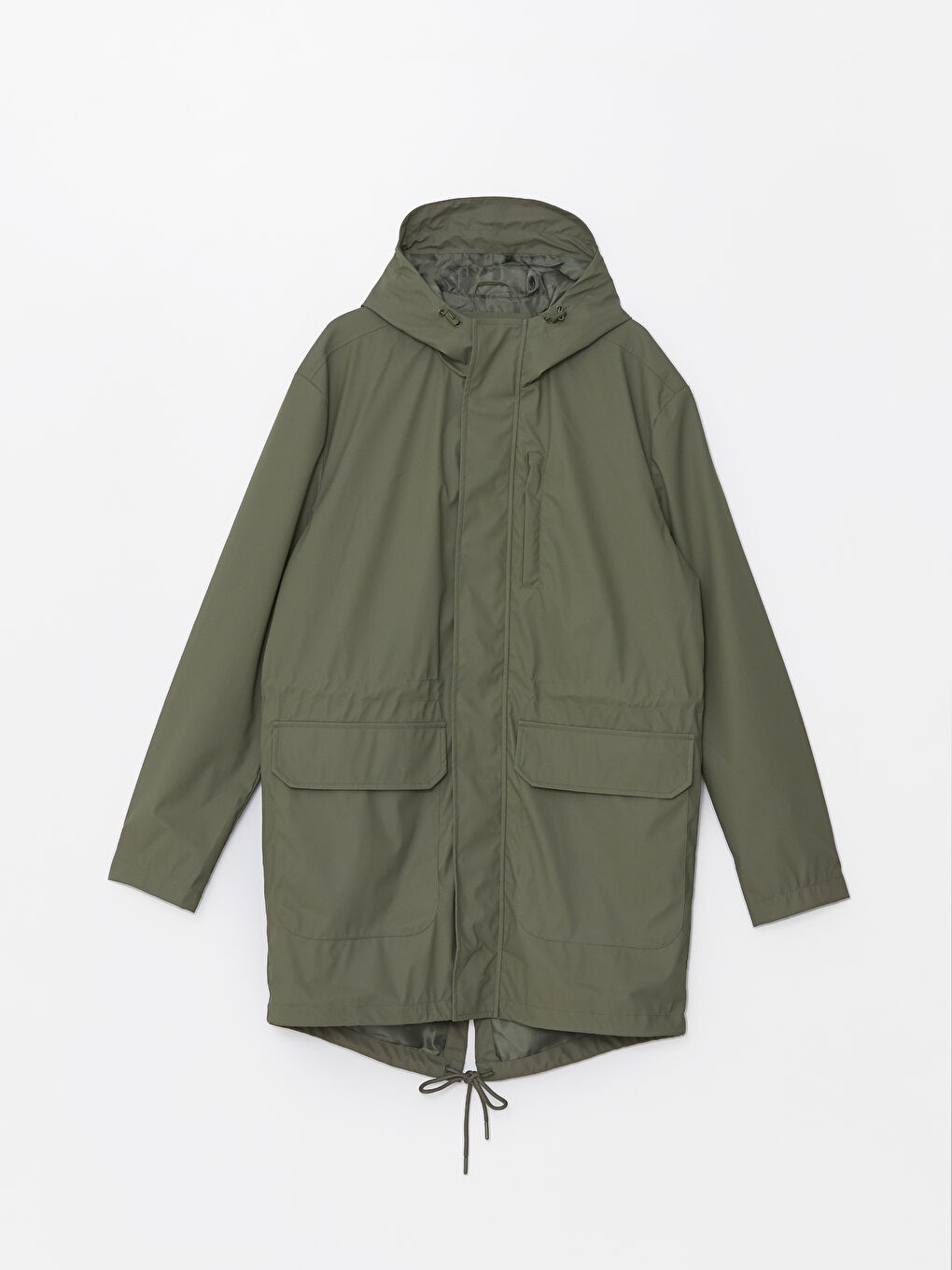 Haki Standart Kalıp Kapüşonlu Erkek Mont-5