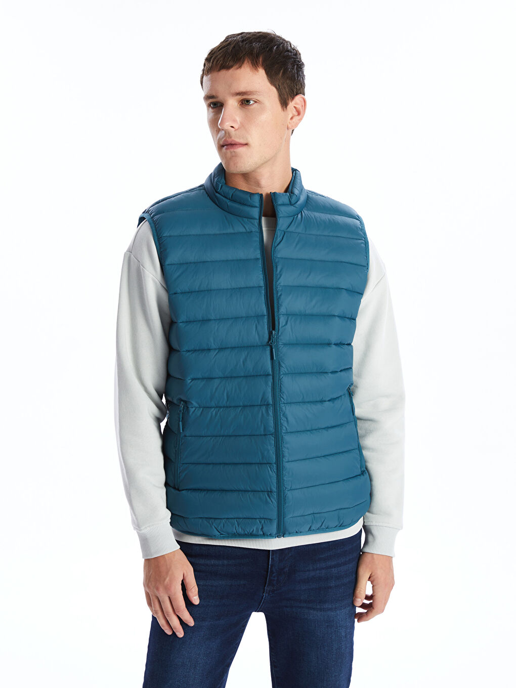 Gilet Doudoune à Col Cheminée pour Hommes Coupe Standard