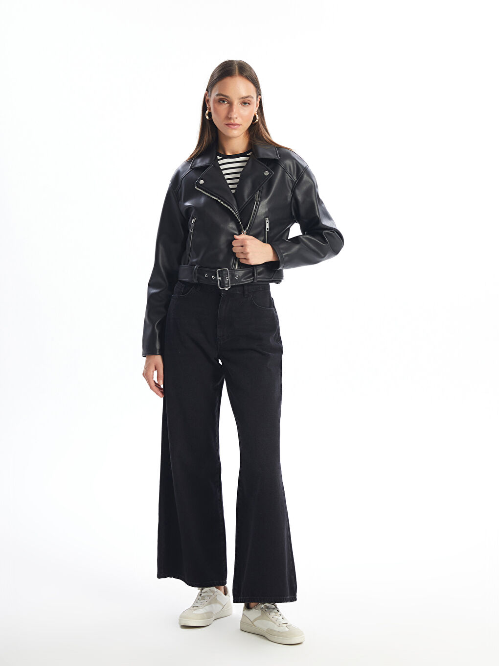 Biker Neck Women's Faux Leather Jacket -W41106Z8-CVL