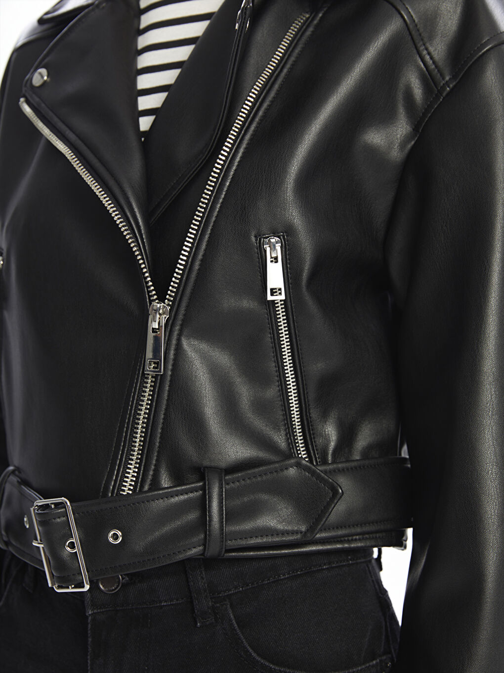 Biker Neck Women's Faux Leather Jacket -W41106Z8-CVL