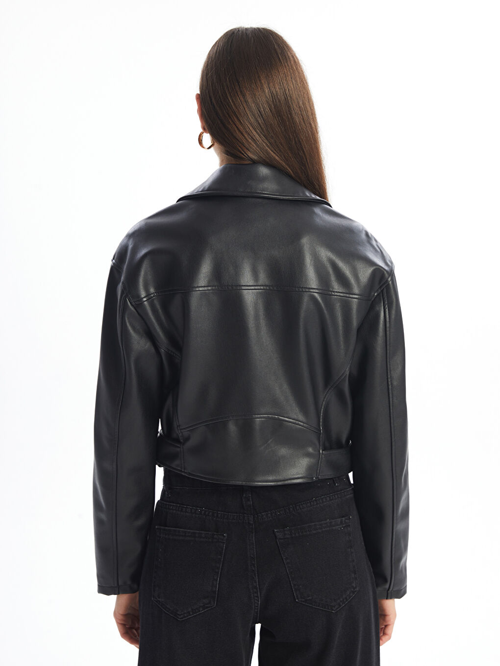 Biker Neck Women's Faux Leather Jacket -W41106Z8-CVL