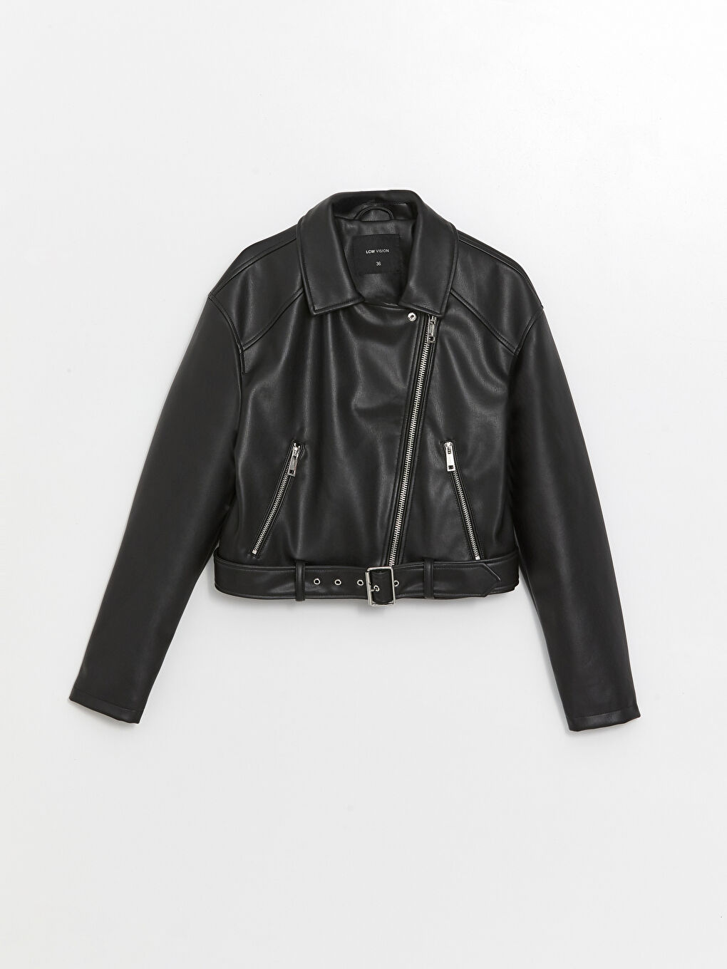 Biker Neck Women's Faux Leather Jacket -W41106Z8-CVL