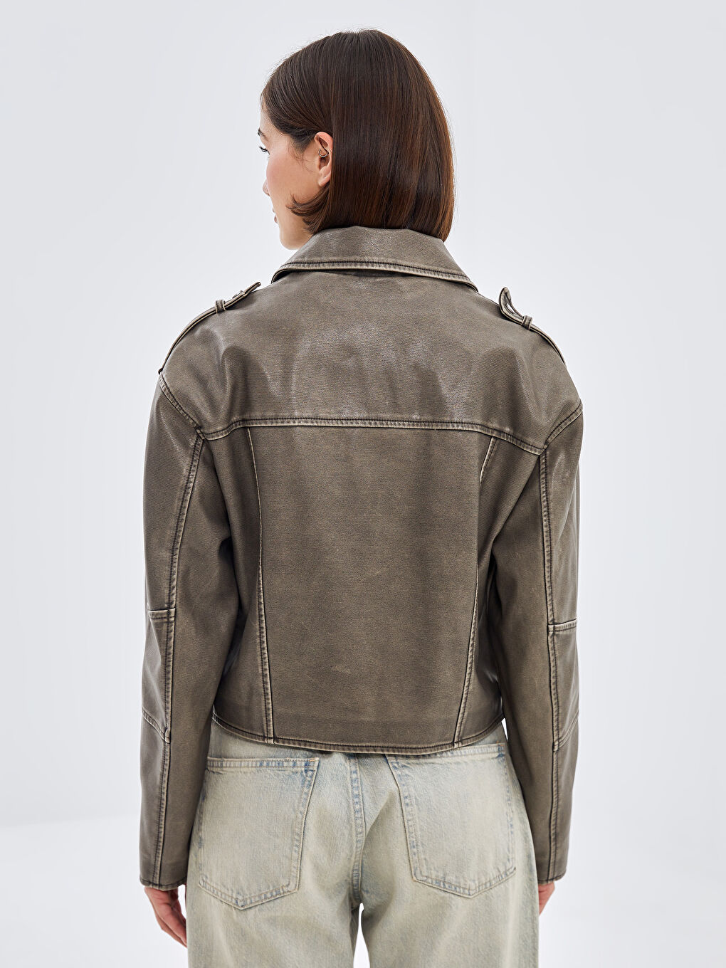 LCW Vision Biker Neck Women's Faux Leather Jacket -W41107Z8-502