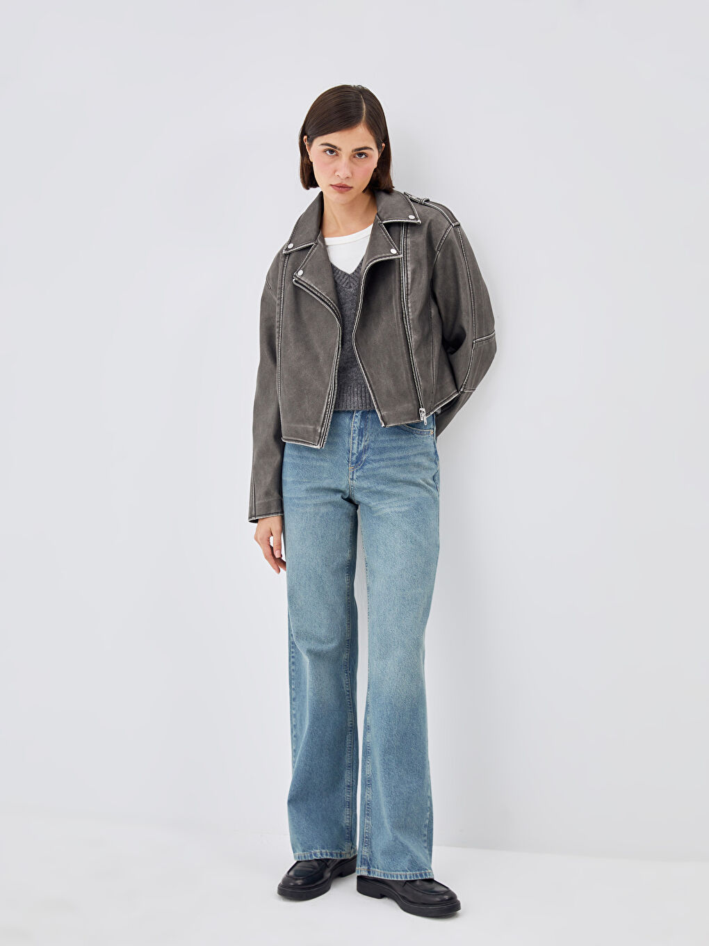 LCW Vision Biker-Kragen Kunstlederjacke für Damen -W41107Z8-KSK