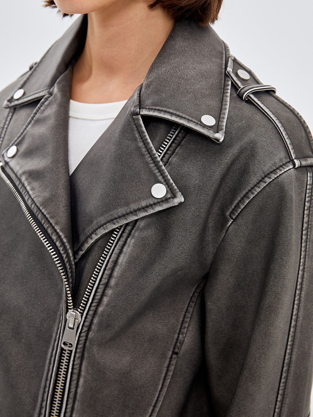 LCW Vision Biker-Kragen Kunstlederjacke für Damen -W41107Z8-KSK