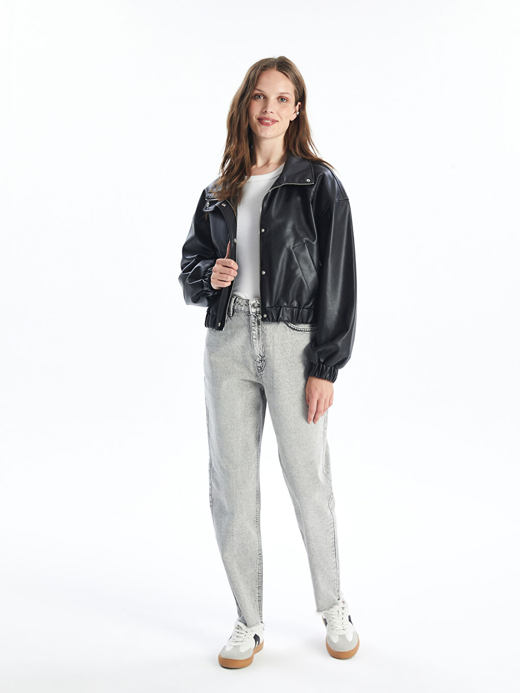LCW Vision Funnel Neck Oversize Women's Faux Leather Jacket -W41108Z8-CVL