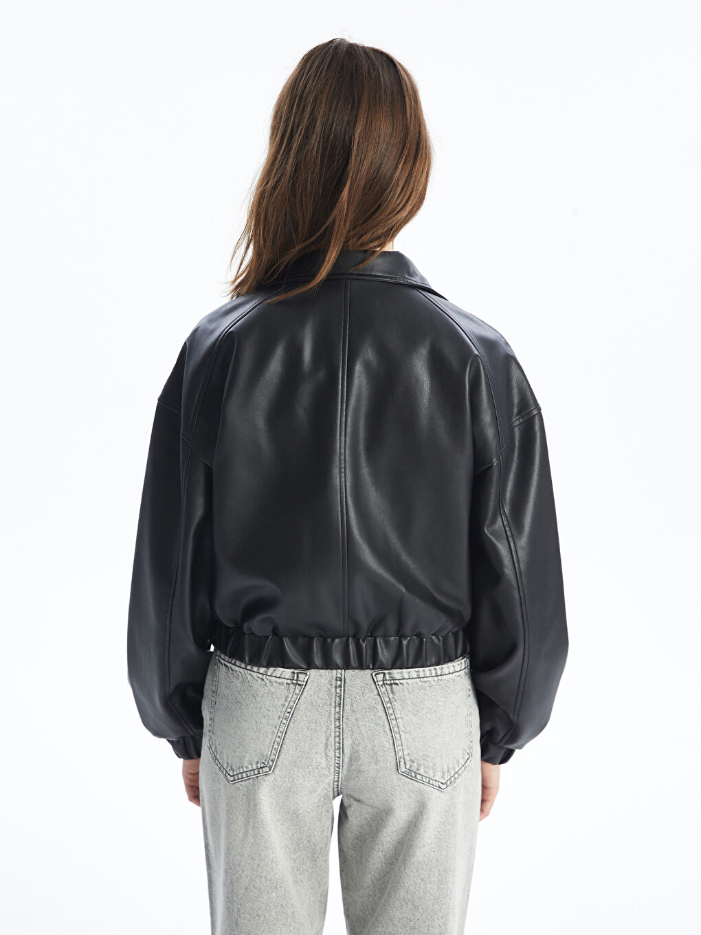 LCW Vision Funnel Neck Oversize Women's Faux Leather Jacket -W41108Z8-CVL
