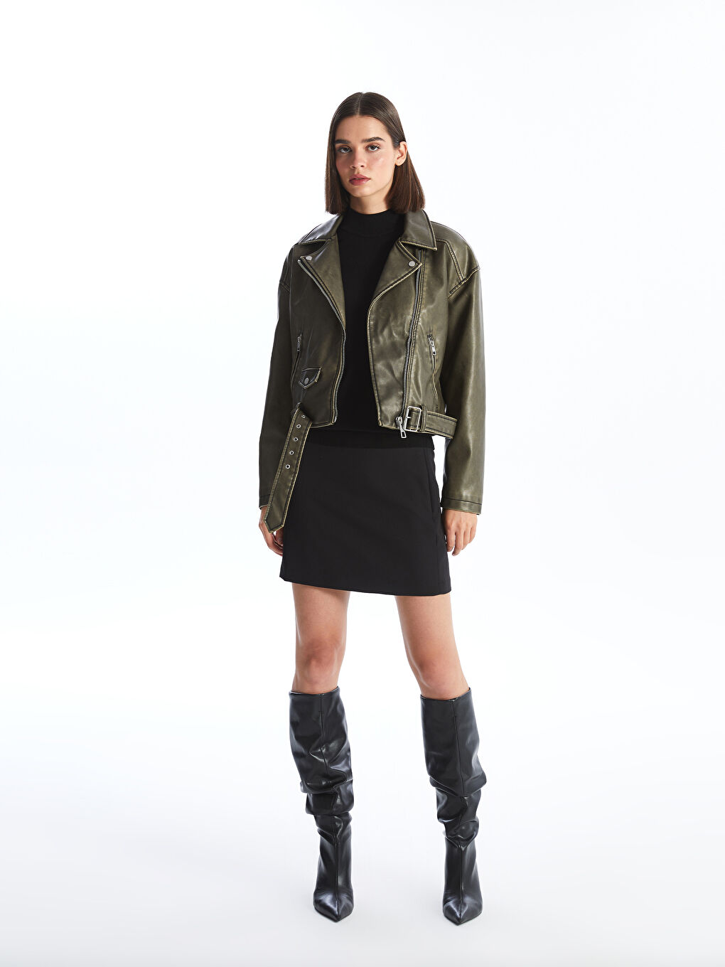 Biker-Kragen Kunstlederjacke für Damen-1