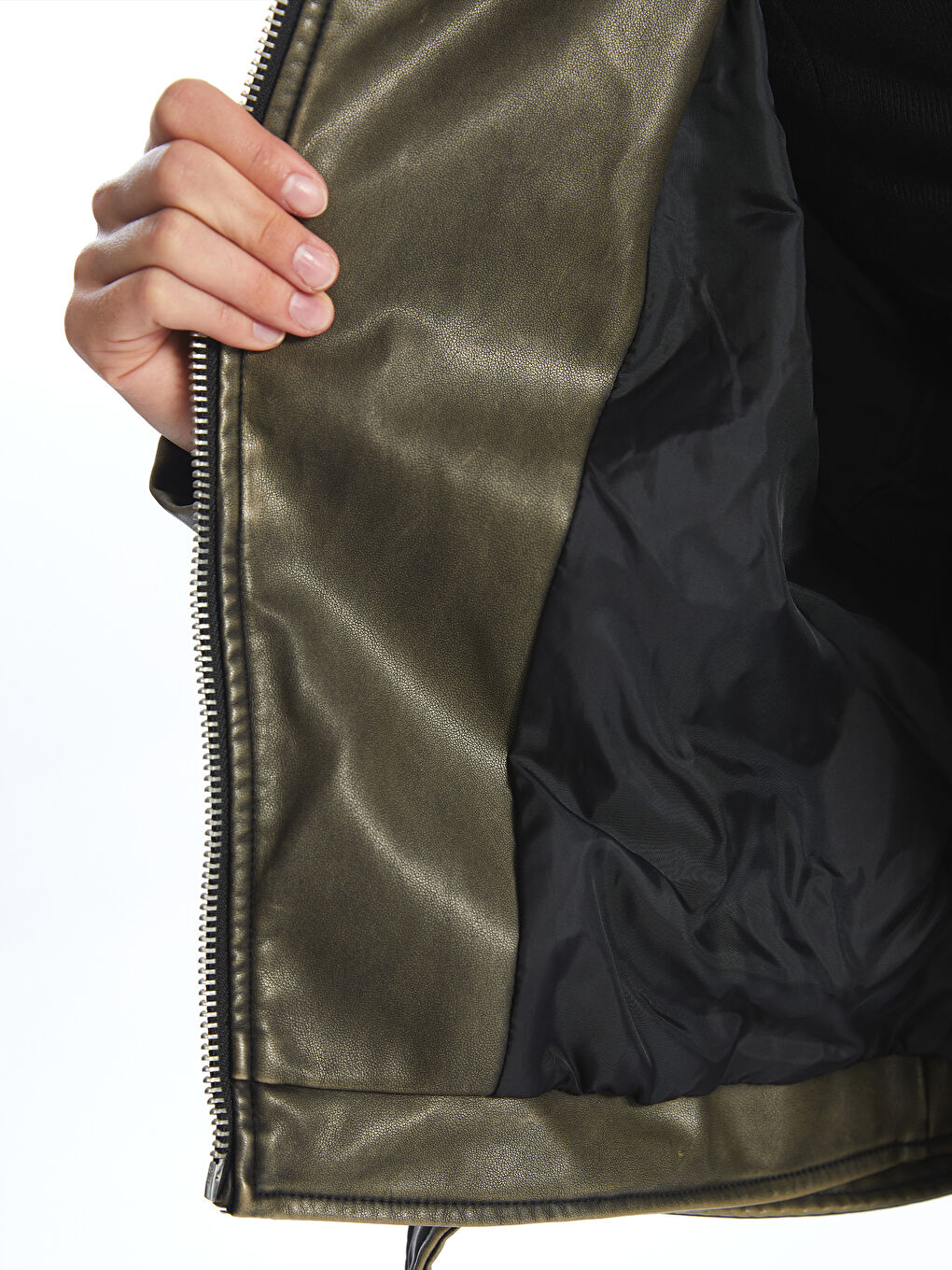 Biker-Kragen Kunstlederjacke für Damen-3