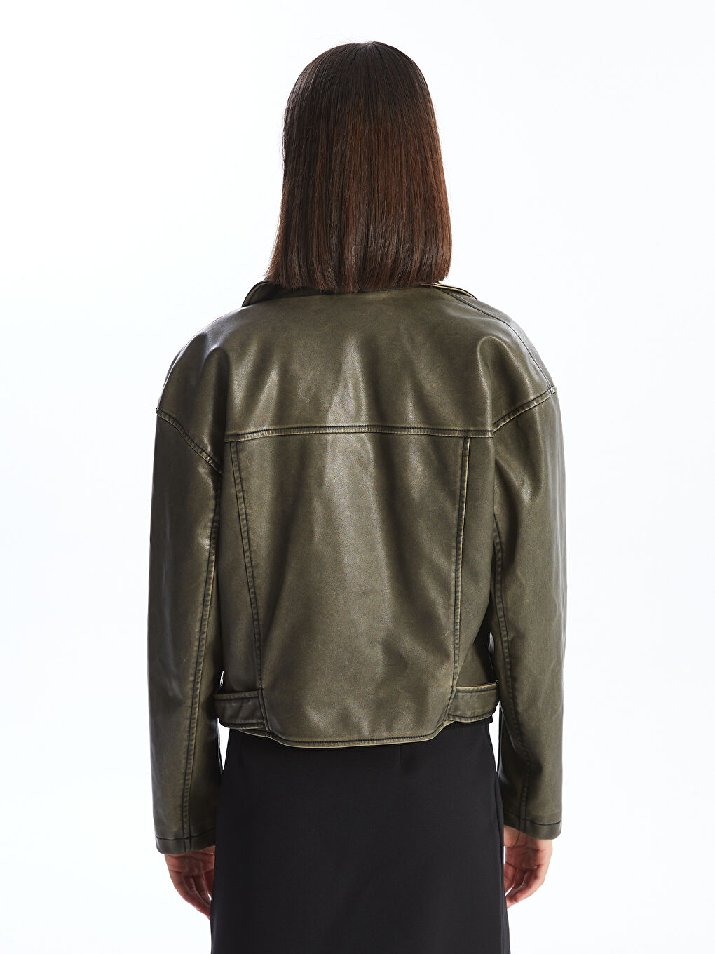 Biker-Kragen Kunstlederjacke für Damen-4