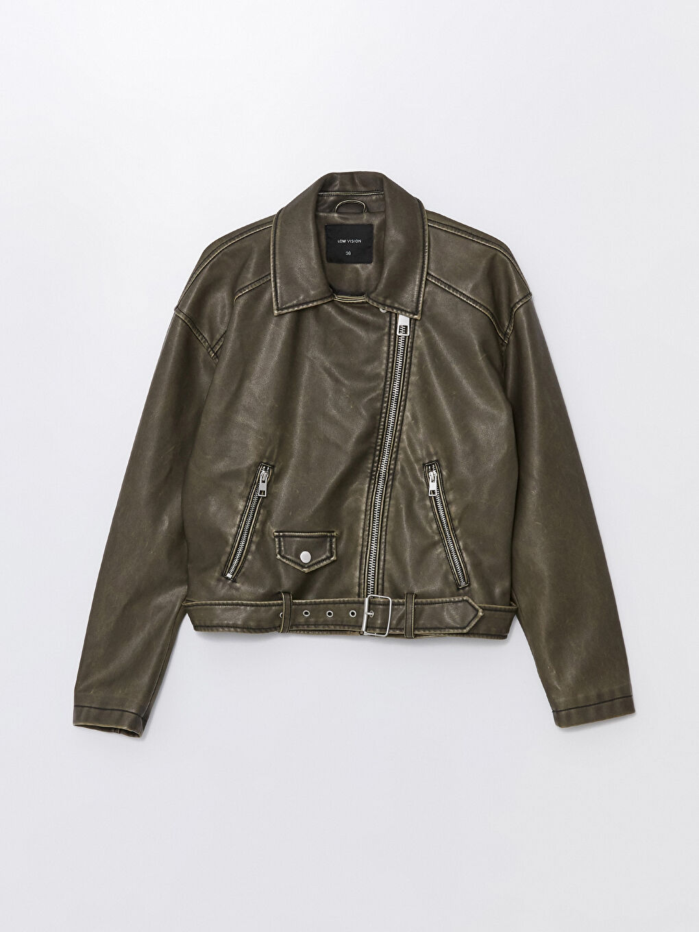 Biker-Kragen Kunstlederjacke für Damen-5