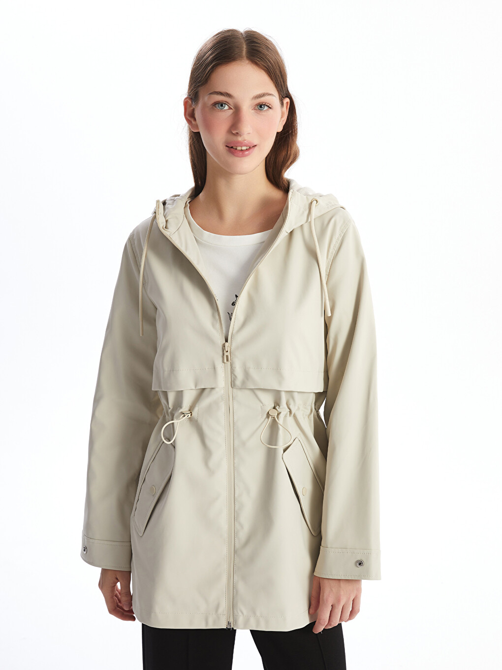 Hooded Plain Faux Leather Women's Raincoat