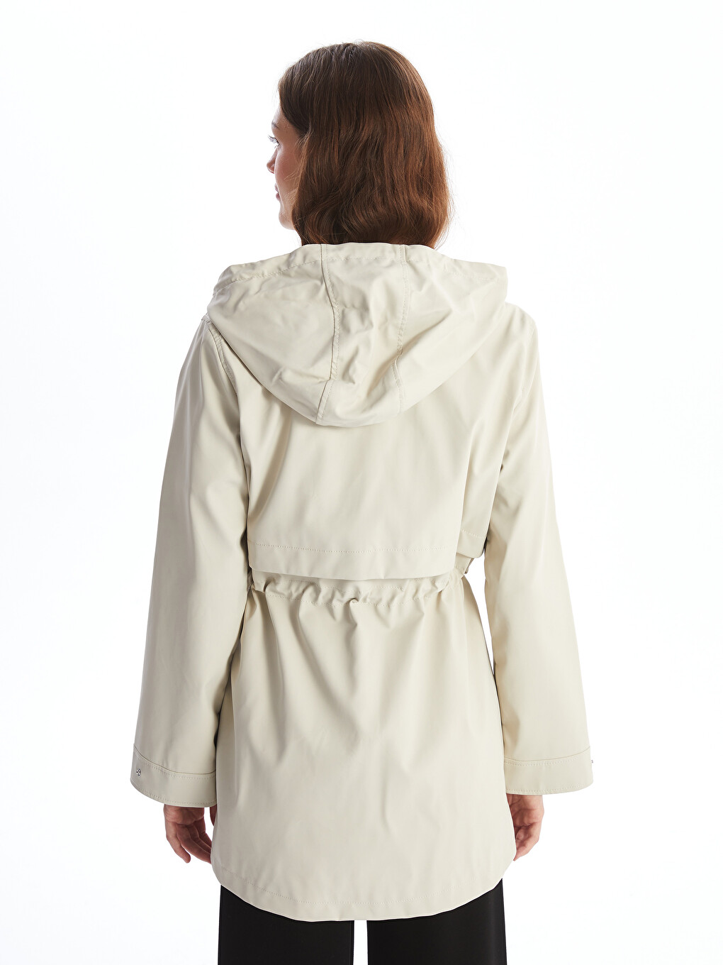 Hooded Plain Faux Leather Women's Raincoat-4