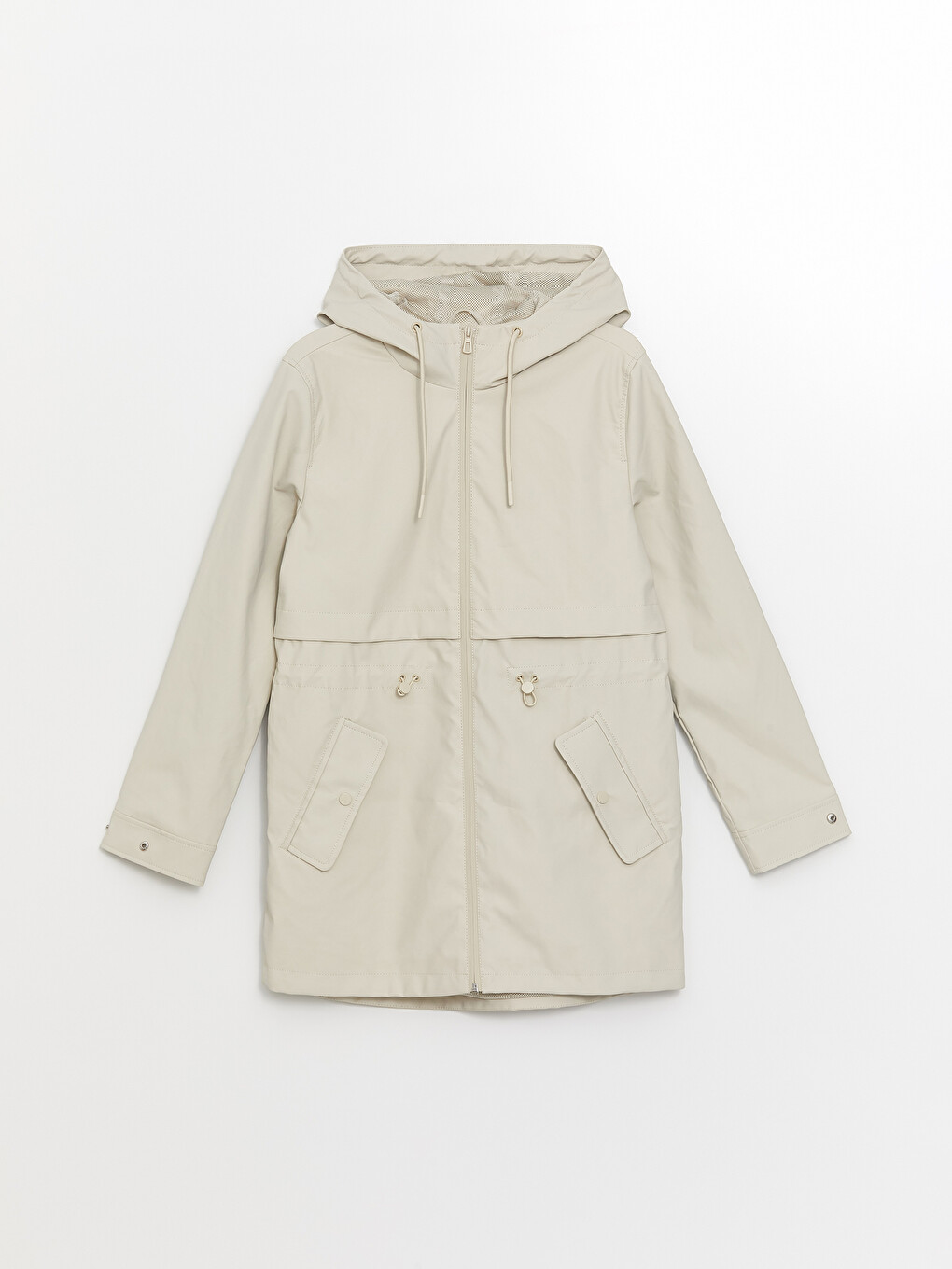 Hooded Plain Faux Leather Women's Raincoat-5