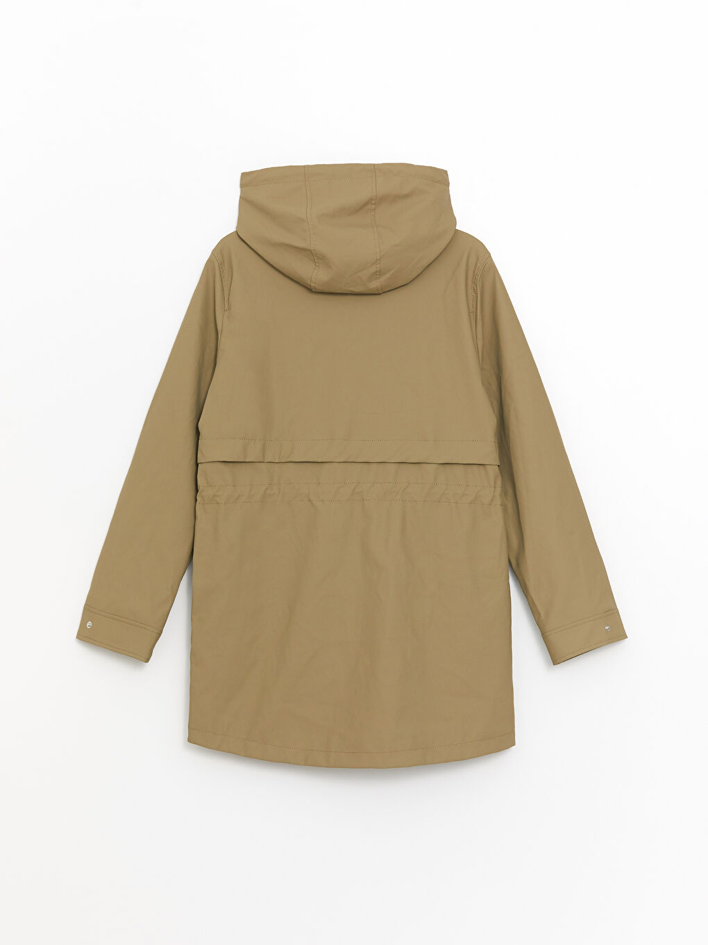 Kapüşonlu Düz Deri Görünümlü Kadın Yağmurluk-6