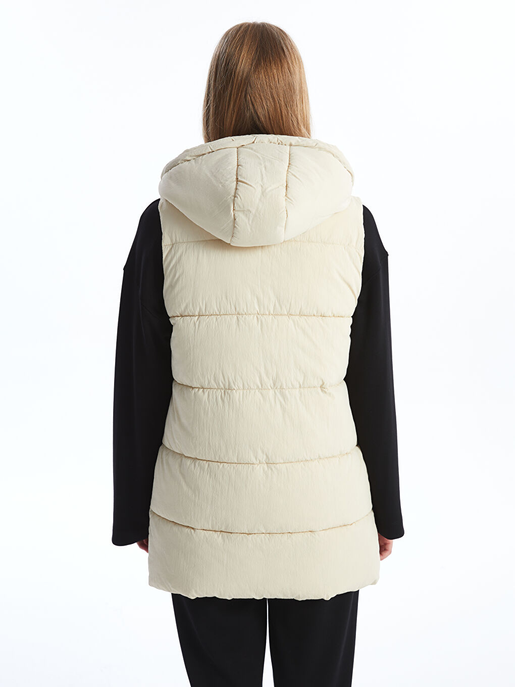 Vestă matlasată simplă cu glugă pentru femei-4