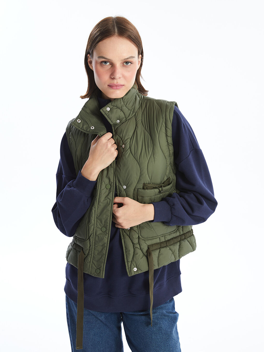 Prsluk za Žene sa Uspravnom Kragnom i Uzorkom, Preveliki Puf