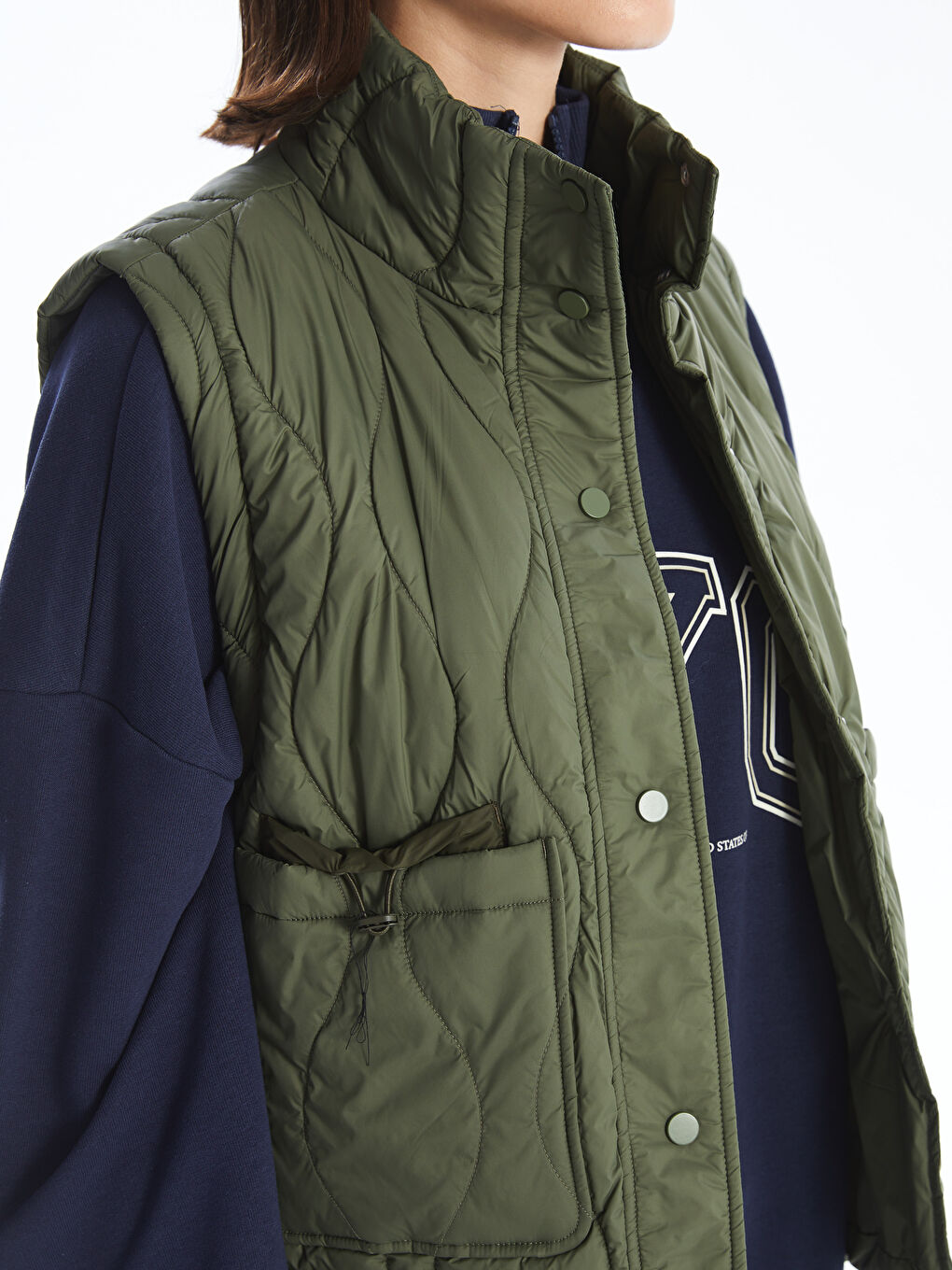 Prsluk za Žene sa Uspravnom Kragnom i Uzorkom, Preveliki Puf-2