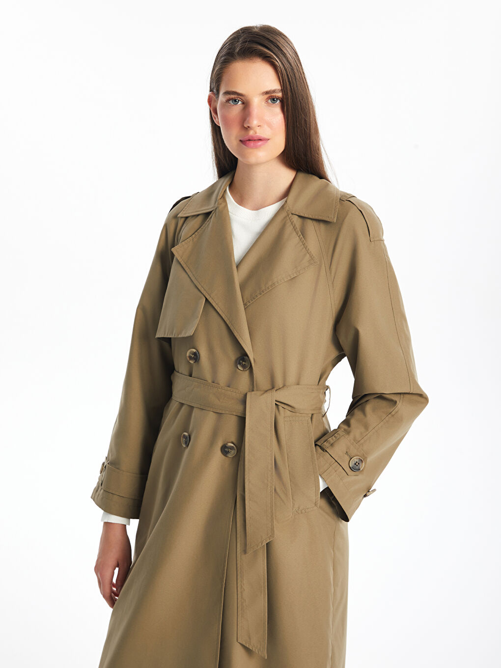 Haki Ceket Yaka Kadın Trençkot-1